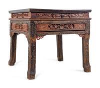 A Chinese Export Carved and Lacquered Game Table