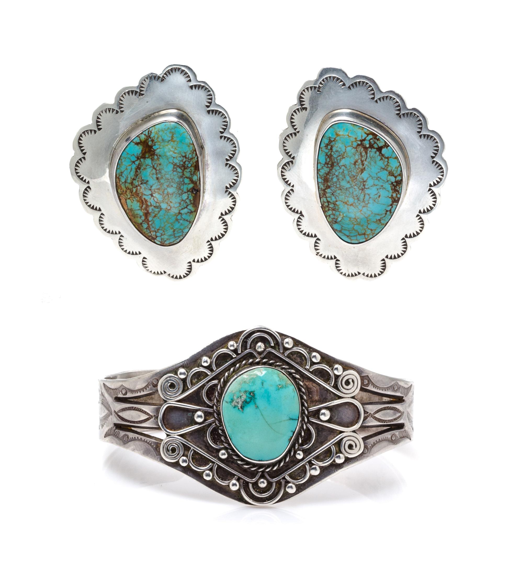 A Collection of Silver and Turquoise Jewelry, 34.70 dwts.