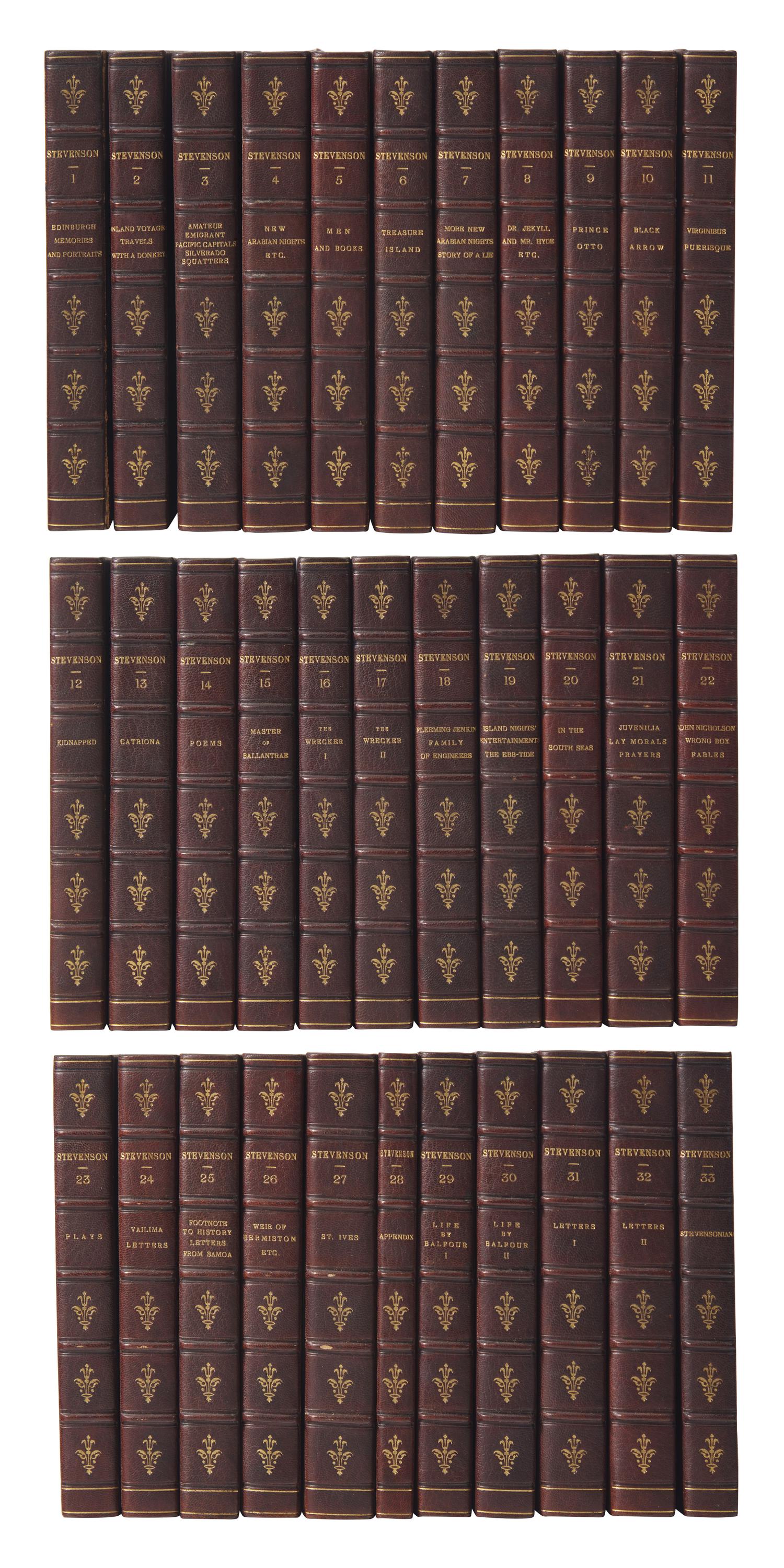 STEVENSON, Robert Louis. Works. Edinburgh: Printed by T. and A. Constable for Longmans Green and Co., et al., 1894-98.