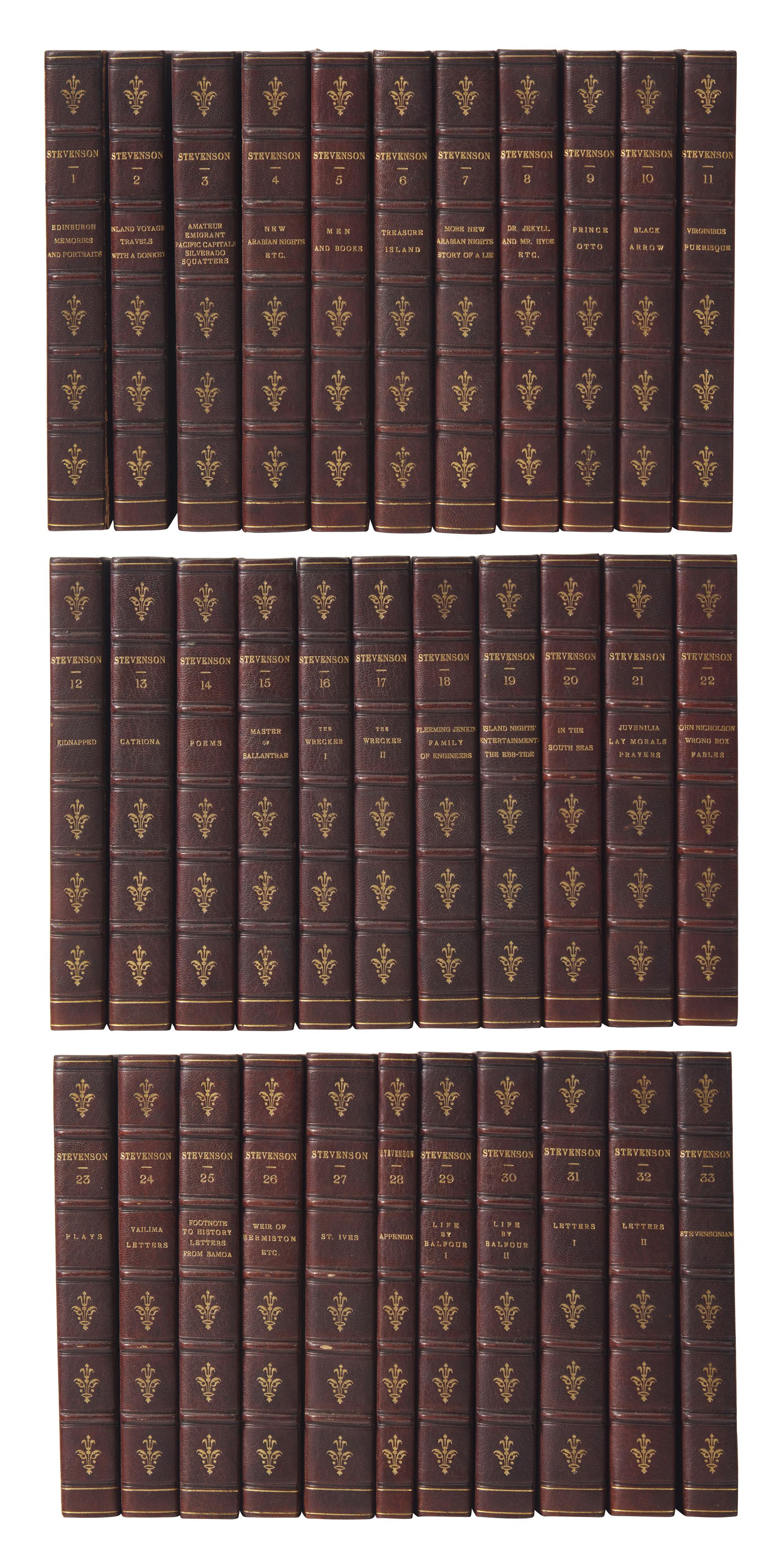 STEVENSON, Robert Louis. Works. Edinburgh: Printed by T. and A. Constable for Longmans Green and Co., et al., 1894-98.