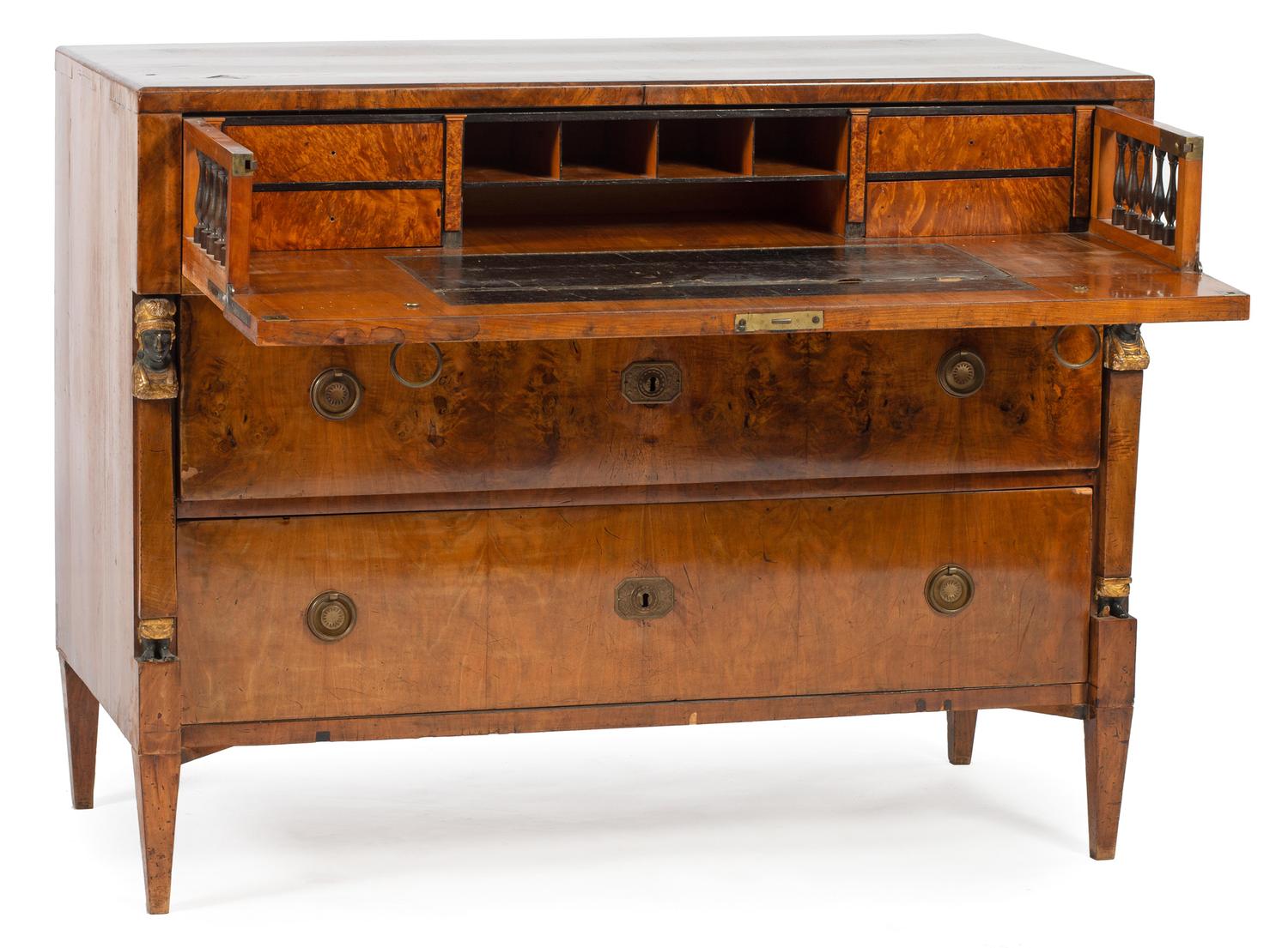 An Empire Style Egyptian Revival Burlwood Commode