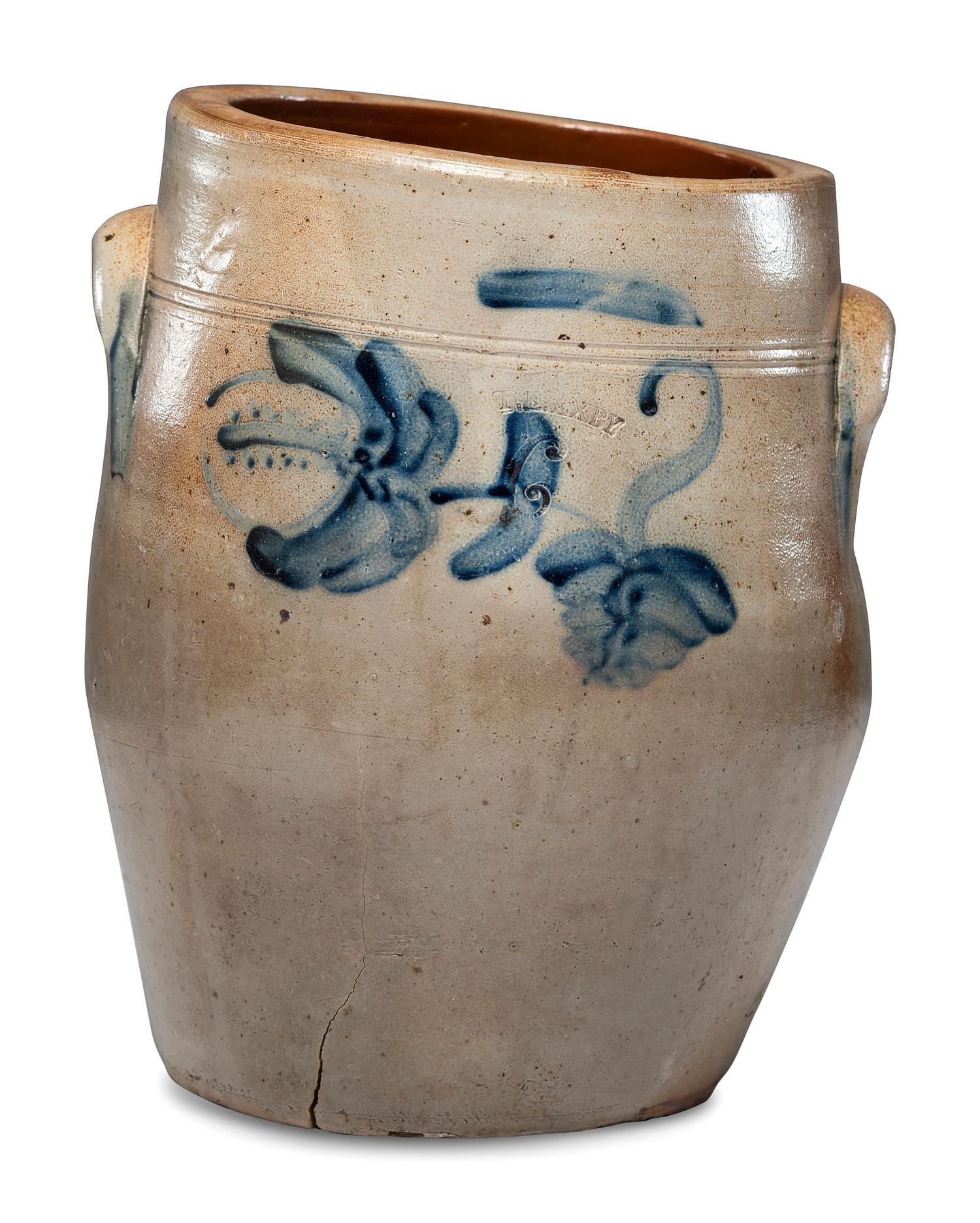 A Thomas Exby Six-Gallon Cobalt Decorated Stoneware Jug