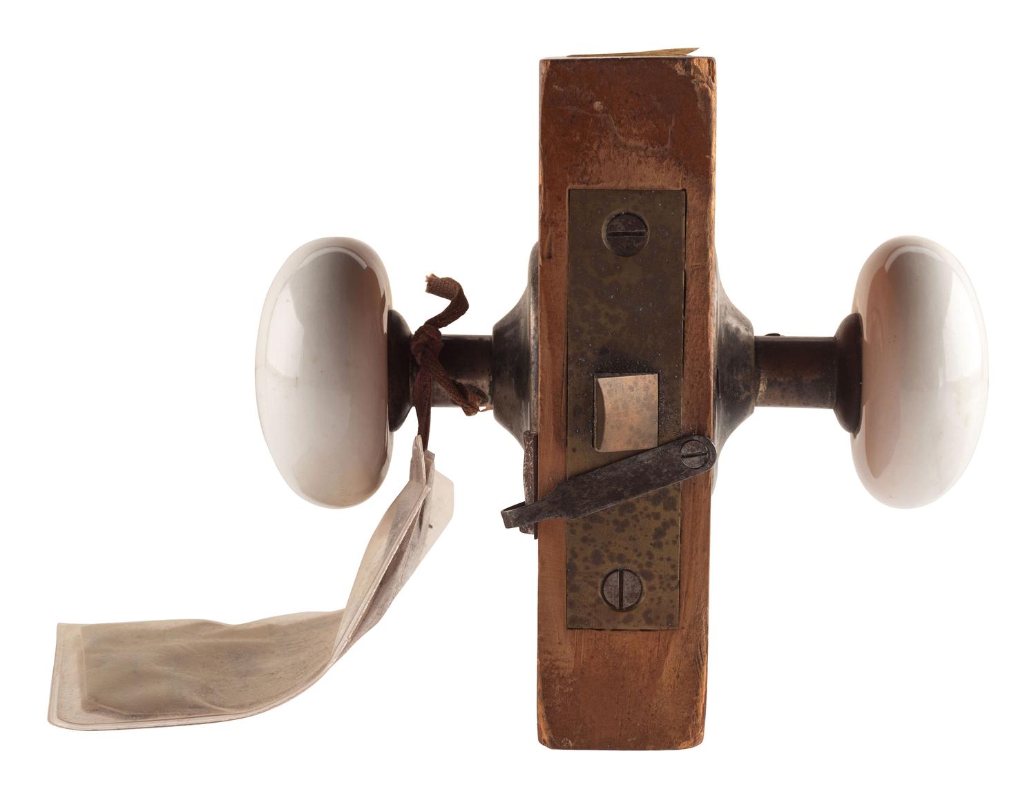 [SCIENCE & TECHNOLOGY]. J.G. Newell patent model for a "Latch-Bolt Lock" with original tags. New Haven, CT, 1877.