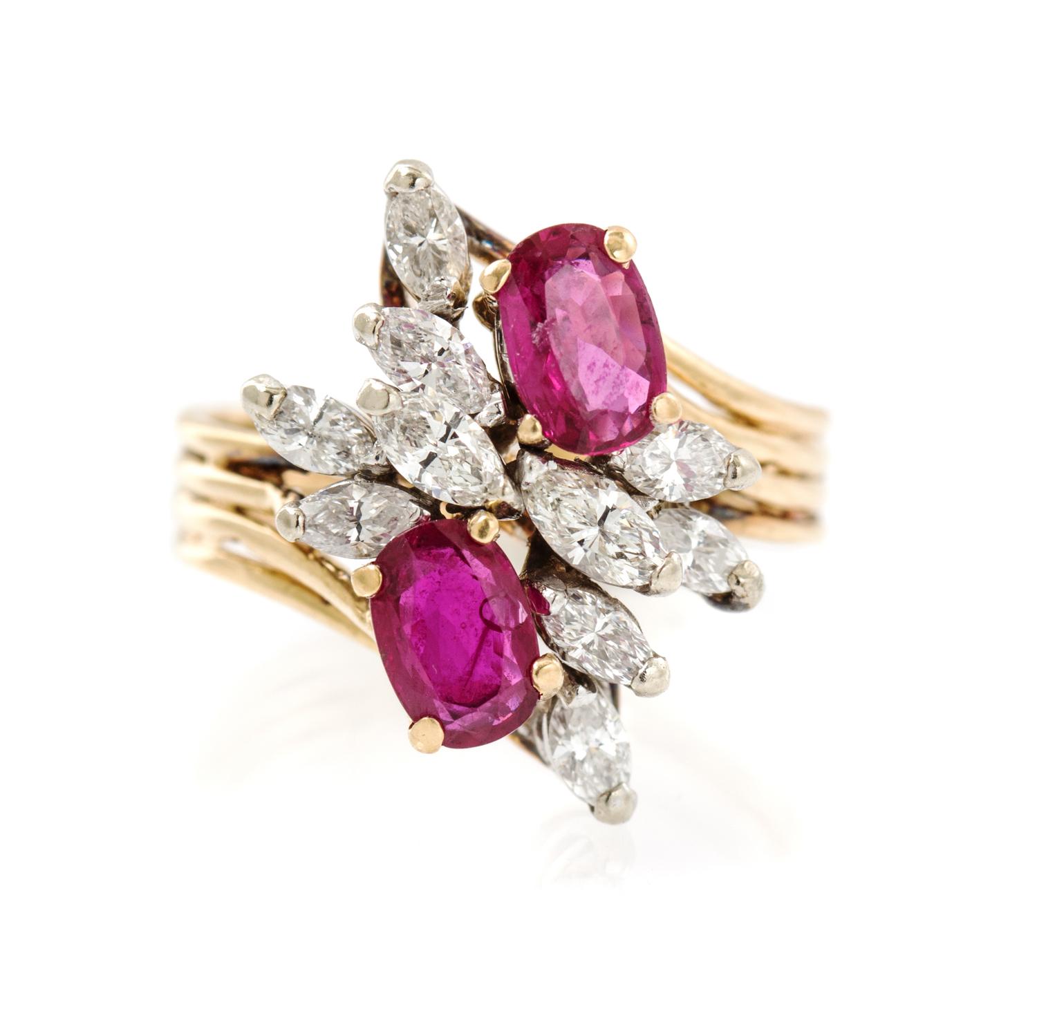A 14 Karat Yellow Gold, Ruby and Diamond Ring, 2.75 dwts.