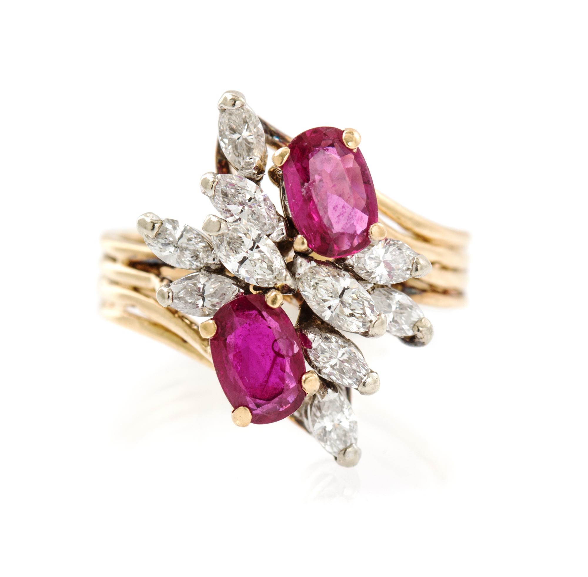 A 14 Karat Yellow Gold, Ruby and Diamond Ring, 2.75 dwts.