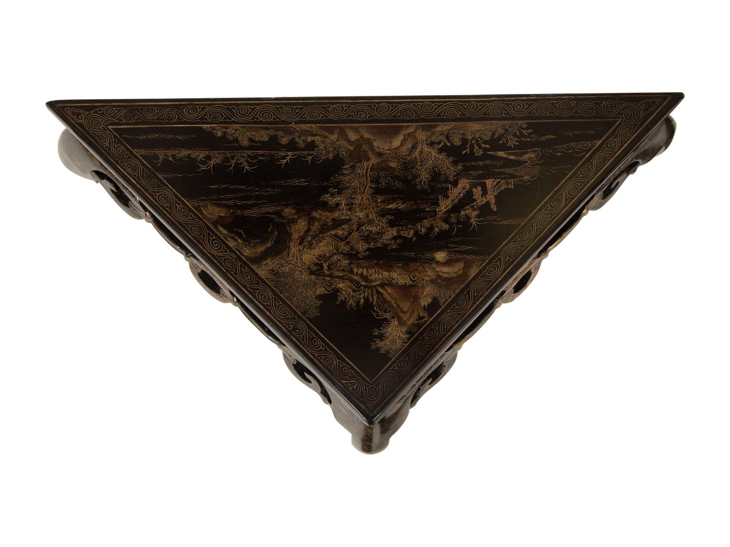 A Pair of Chinese Black and Gilt Lacquer Corner Tables
