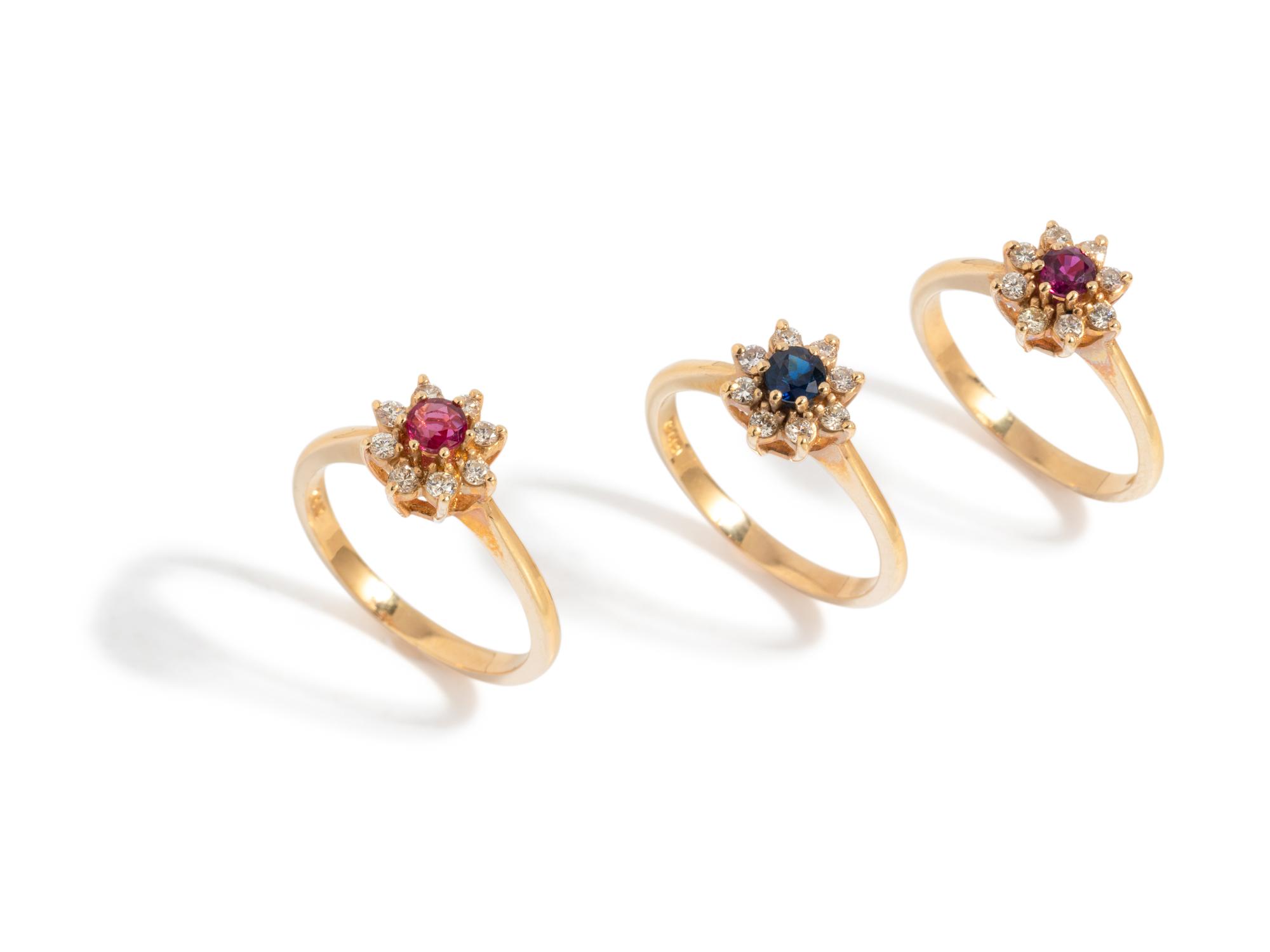 COLLECTION OF YELLOW GOLD, DIAMOND AND GEMSTONE RINGS