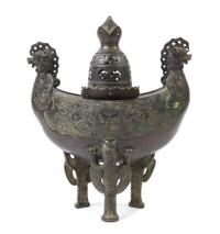 An Unusual Chinese Archaistic Bronze Covered Tripod Censer LATE 19TH CENTURY OR EARLIER Height 13 3/4 inches. — LATE 19TH CENTURY OR EARLIER