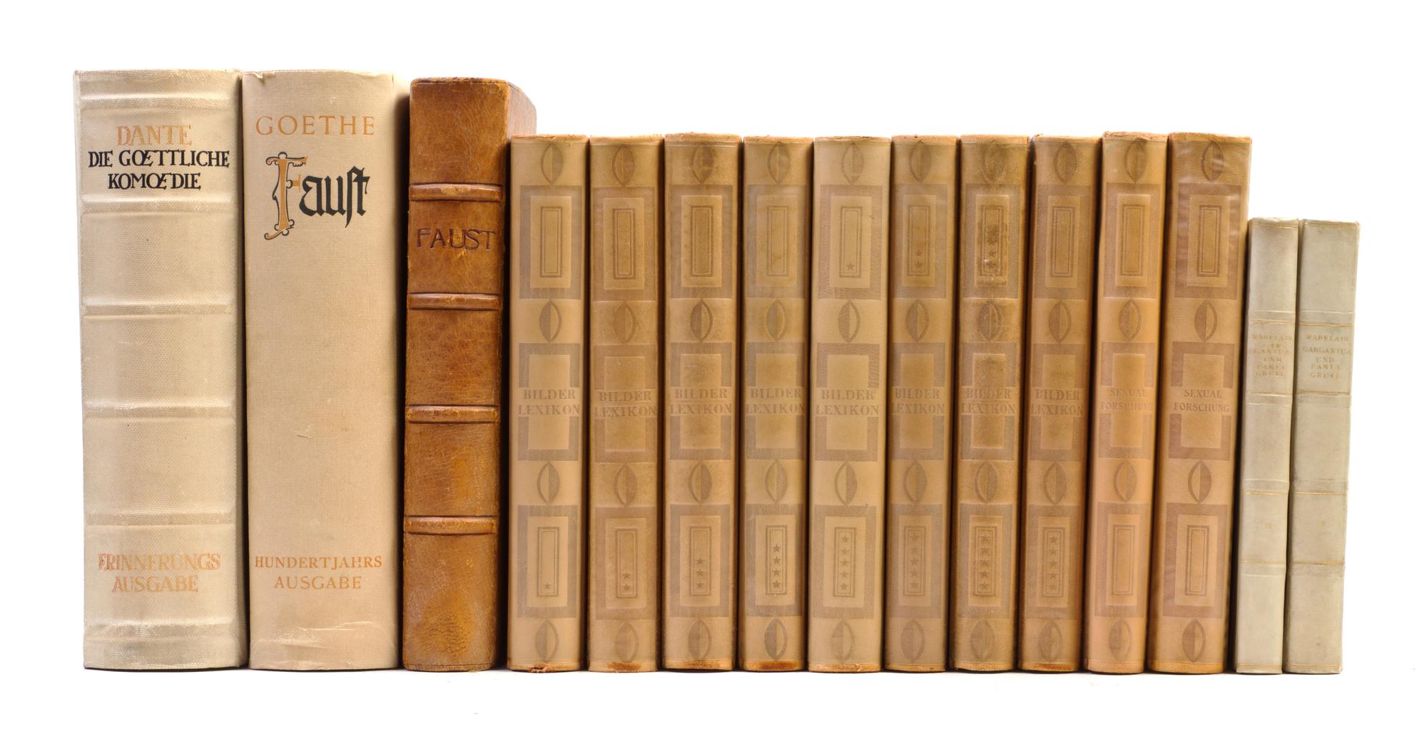 (BINDINGS) 15 books bound in shades of cream and light brown.