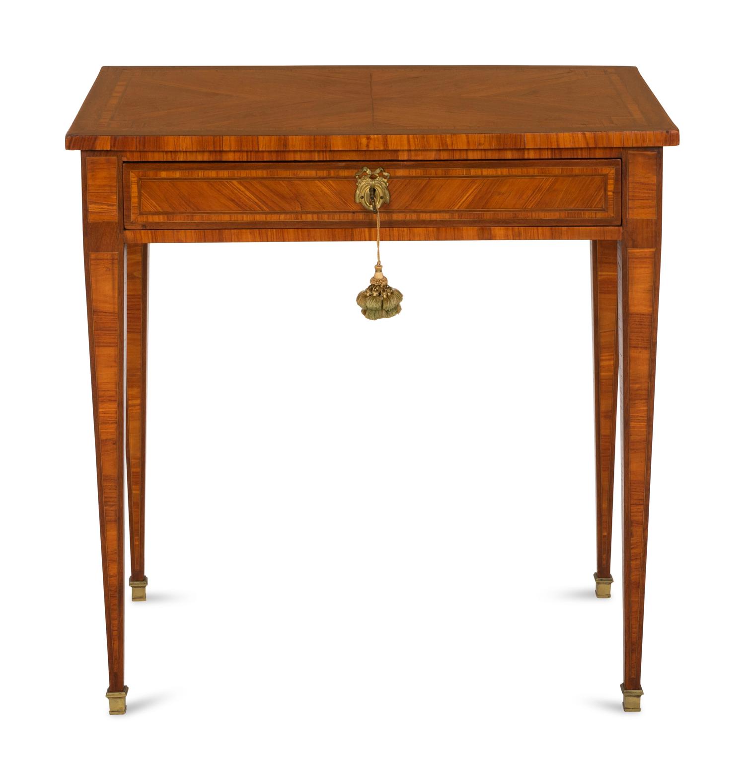 A Louis XVI Satinwood and Walnut Parquetry One-Drawer Stand