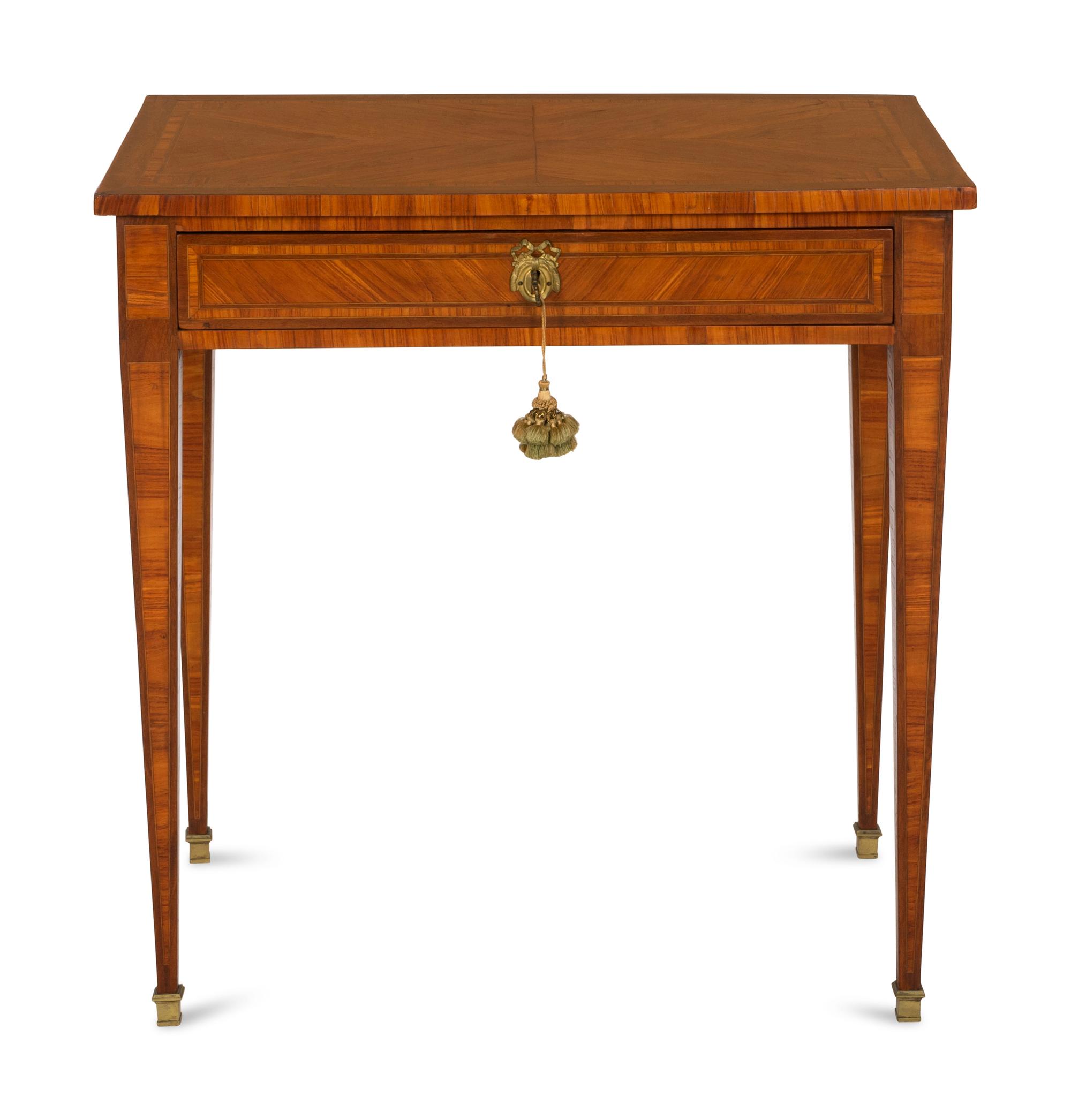 A Louis XVI Satinwood and Walnut Parquetry One-Drawer Stand