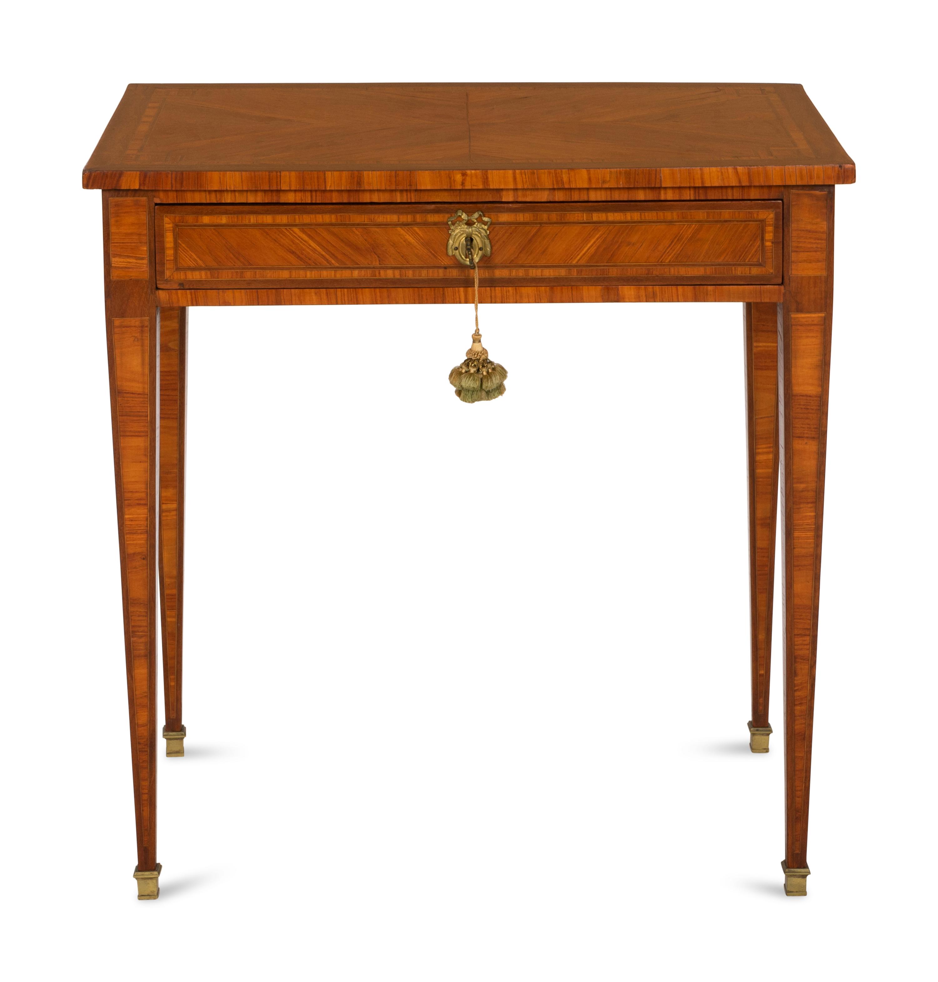 A Louis XVI Satinwood and Walnut Parquetry One-Drawer Stand
