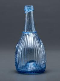 A Molded-Glass New Calabash Bottle in Blue by Whitney Glass Works, Glassboro, New Jersey