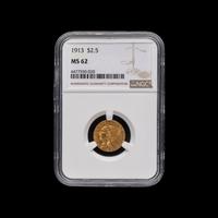 A 1913 Indian Head $2.50 Gold Coin [NGC MS62]