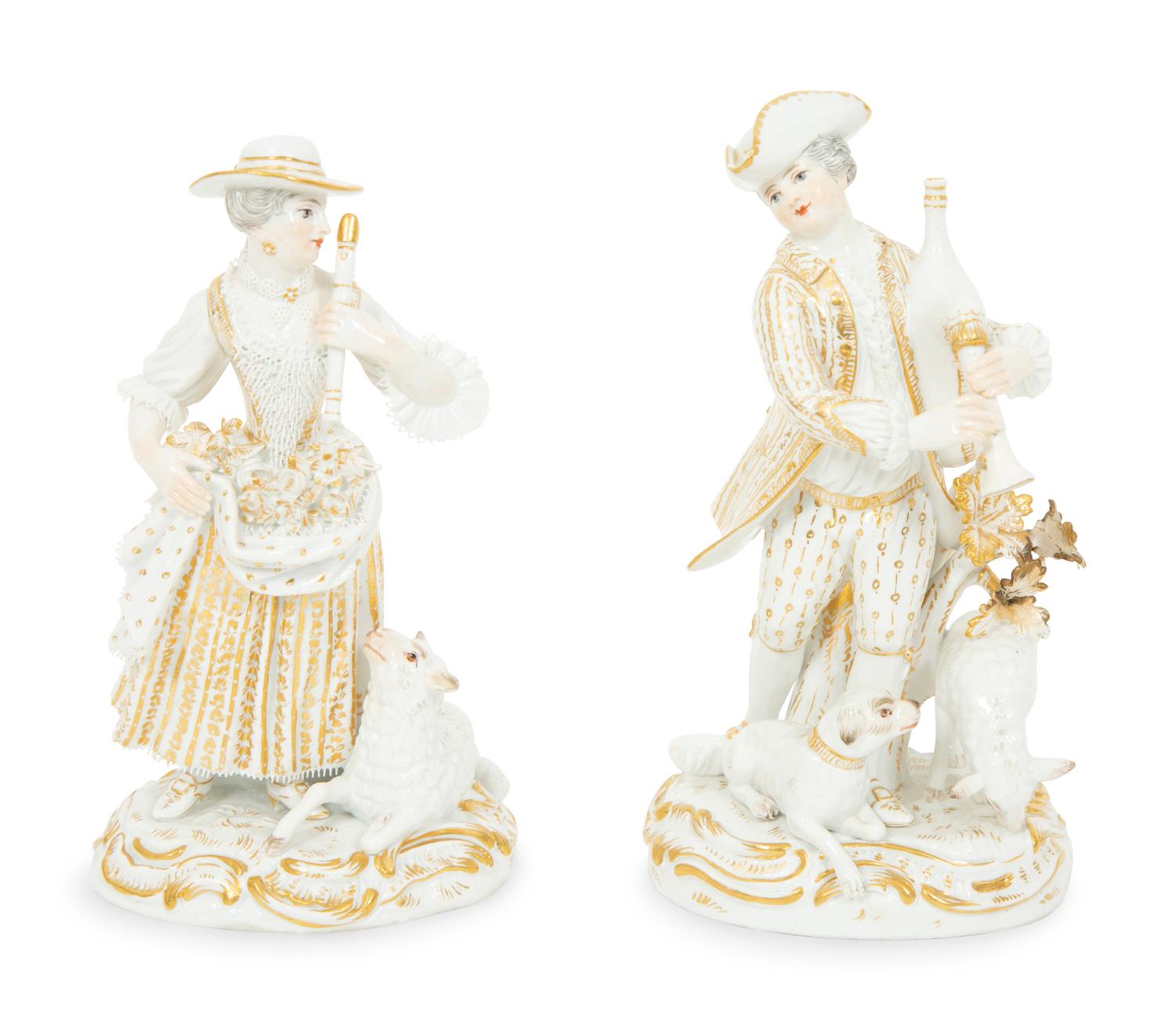 A Pair of Partial Gilt Meissen Porcelain Figures of a Man and Woman