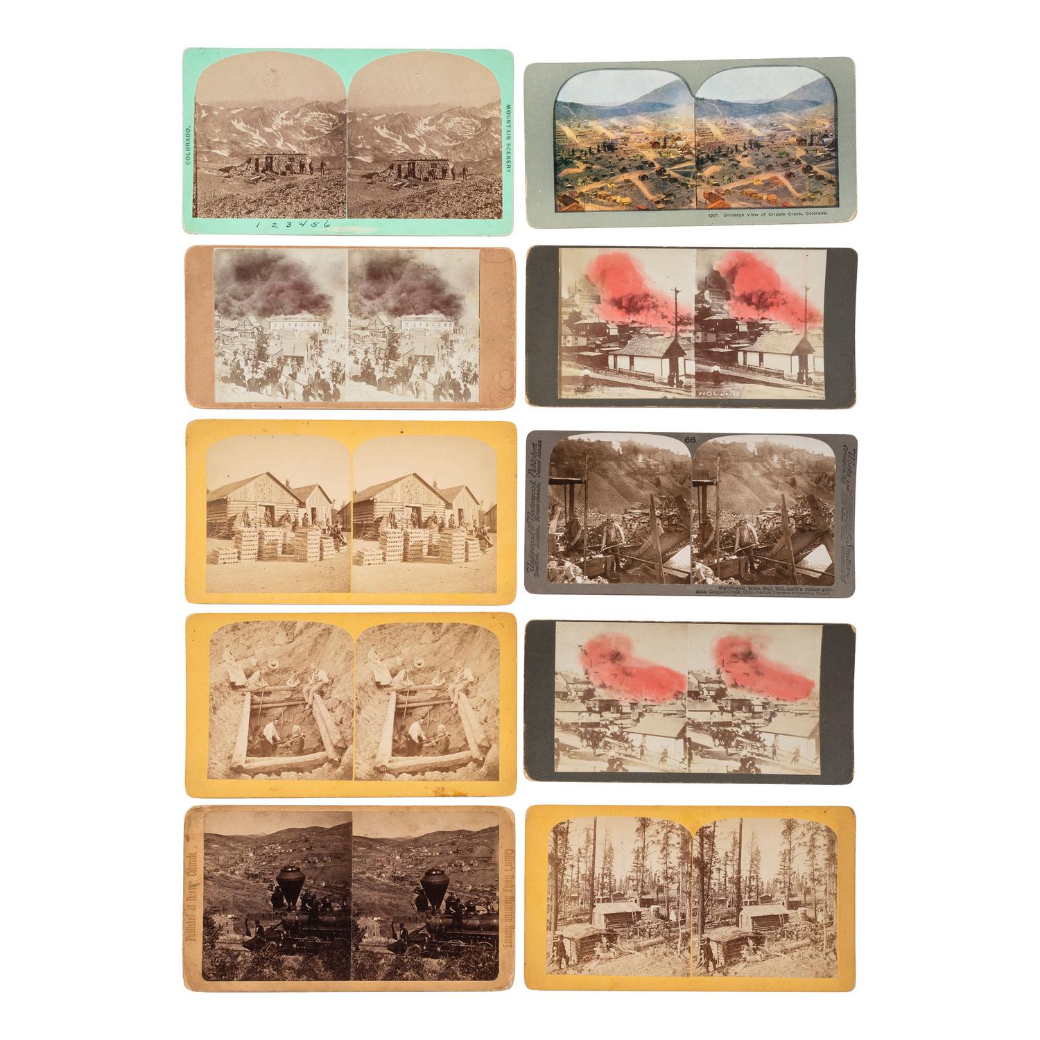 [MINING - COLORADO]. A group of stereoviews, photographs, and ephemera related to Cripple Creek and other mining areas of Colorado, comprising: