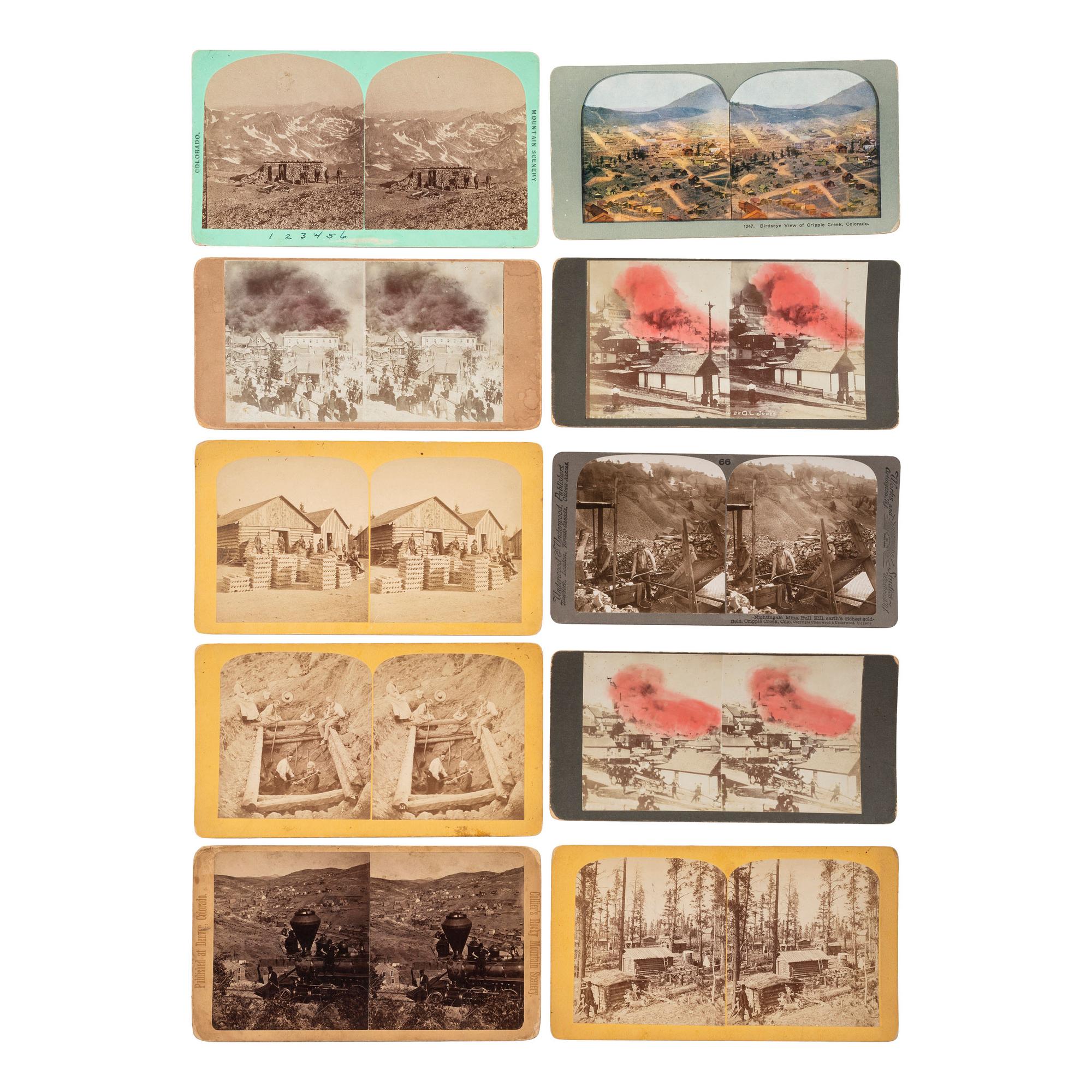 [MINING - COLORADO]. A group of stereoviews, photographs, and ephemera related to Cripple Creek and other mining areas of Colorado, comprising: