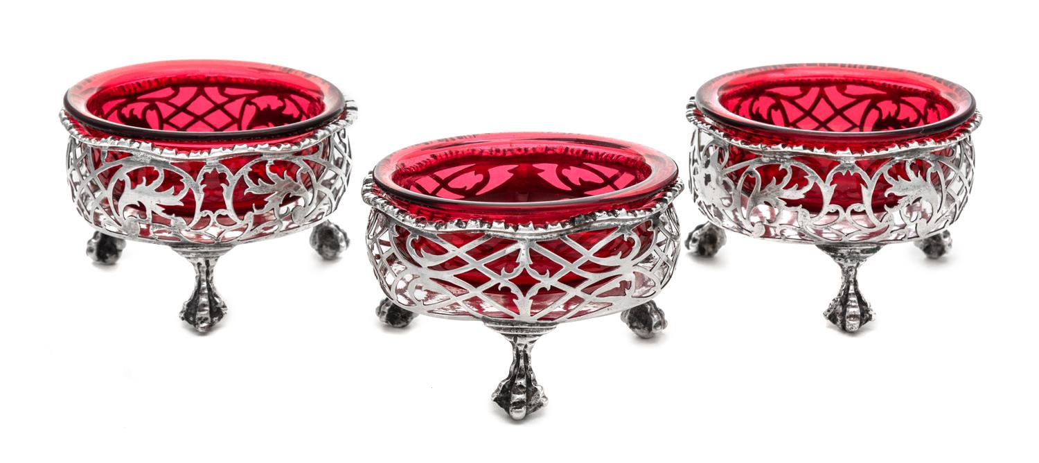 A Set of Three Irish George III Silver Salts, Likely William Bond, Dublin, Late 18th Century, each having an undulating rim above the p