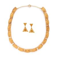 Portuguese, Yellow Gold Filigree Earrings and Necklace