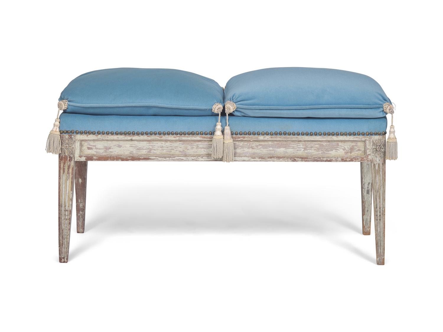 A Louis XVI Carved and Crème-Painted Beechwood Window Bench