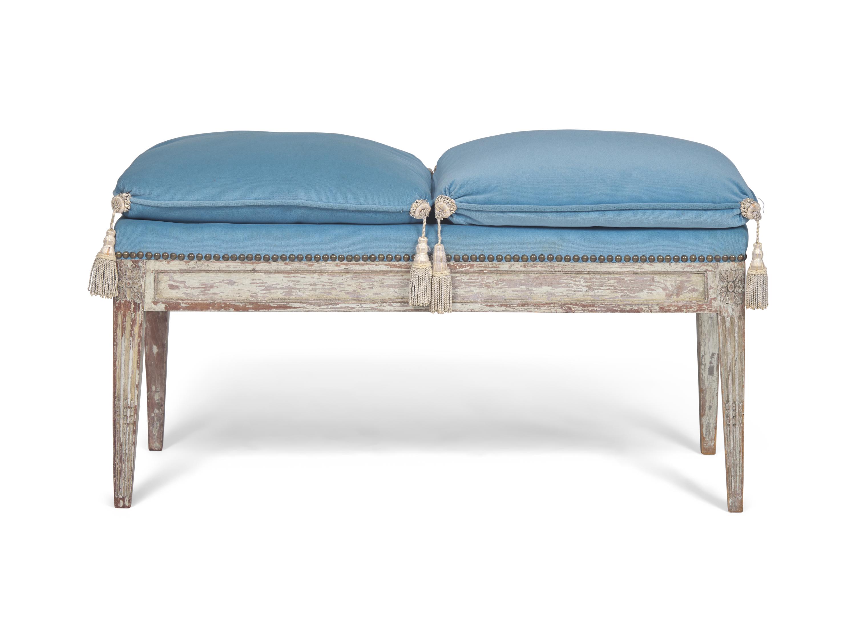 A Louis XVI Carved and Crème-Painted Beechwood Window Bench