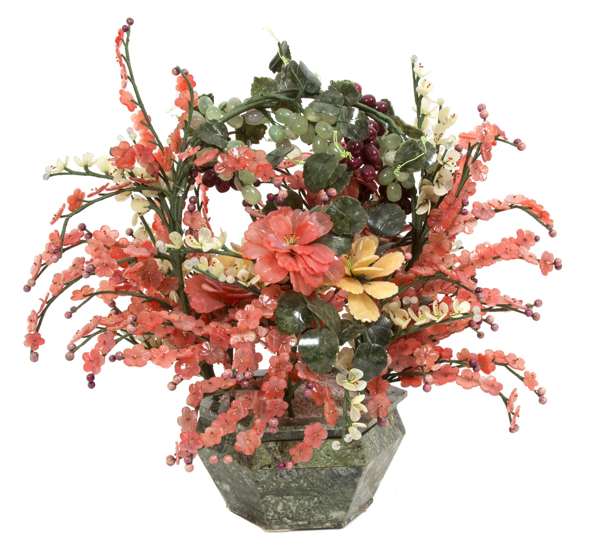 A Chinese Carved Hardstone Flowering Tree Height 27 x width 30 inches. — 20TH CENTURY