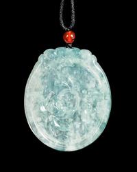 A Jadeite Lotus Pendant Length 2 inches. — 20TH CENTURY