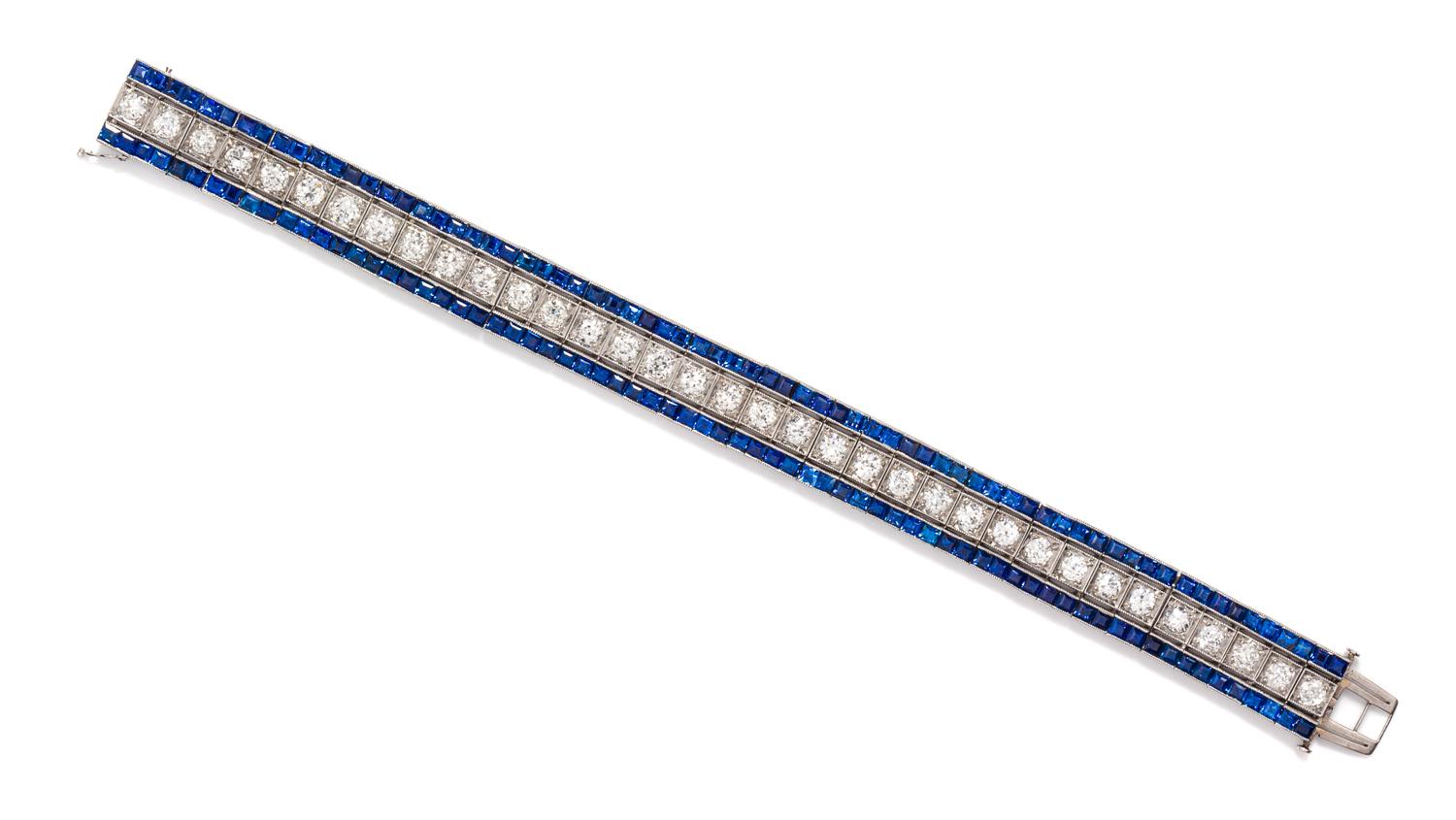An Art Deco Platinum, Diamond and Sapphire Bracelet, 24.60 dwts.