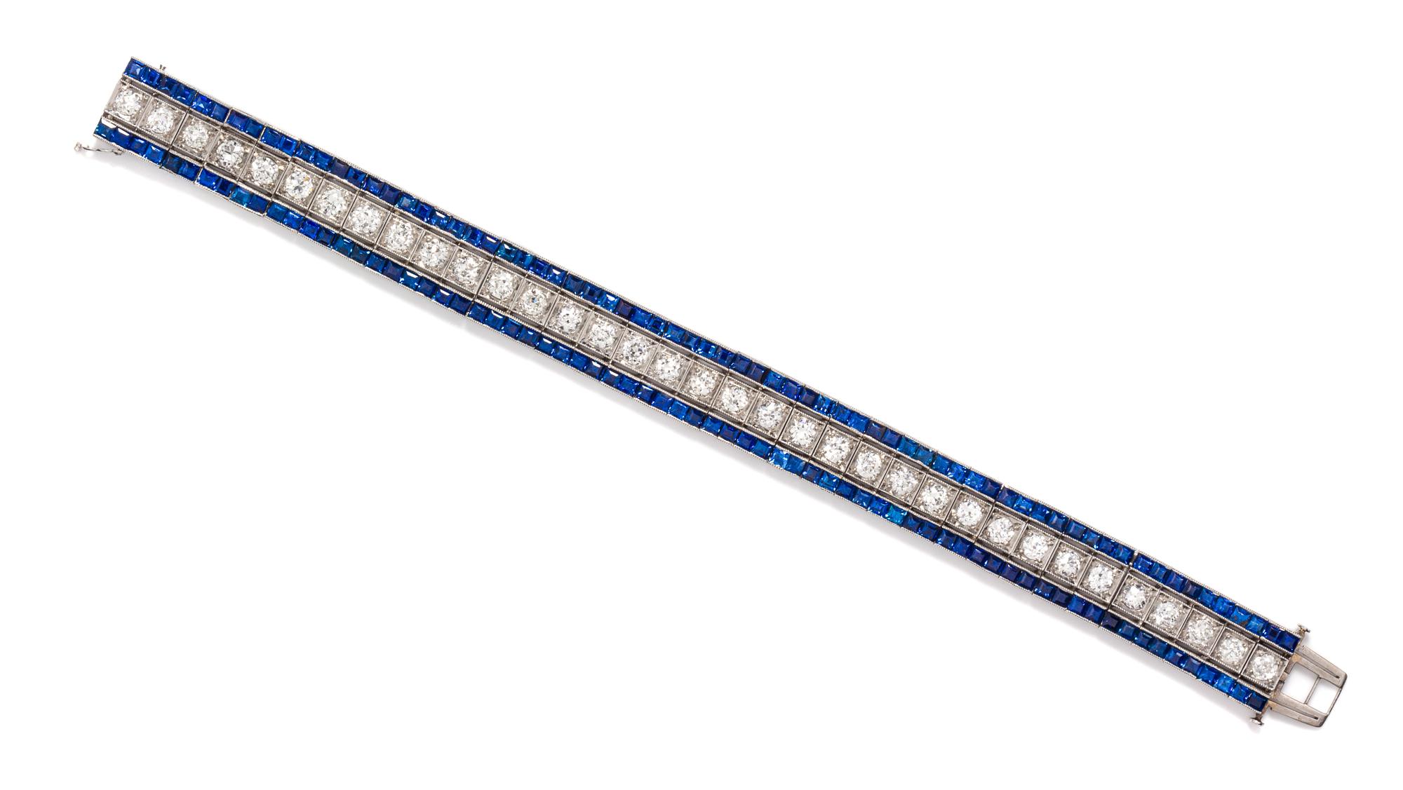 An Art Deco Platinum, Diamond and Sapphire Bracelet, 24.60 dwts.