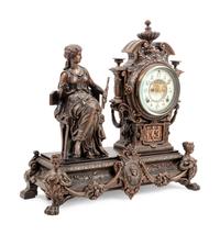 An Ansonia Prosperity Silvered Metal Figural Mantel Clock