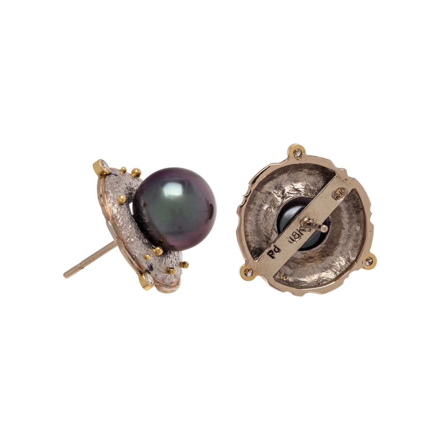 RICHARD KIMBALL, CULTURED TAHITIAN PEARL AND DIAMOND EARRINGS