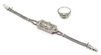 A Collection of Art Deco Platinum, 18 Karat White Gold and Diamond Jewelry, 15.00 dwts.