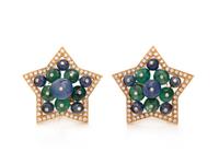 SAPPHIRE, EMERALD, AND DIAMOND STAR EARRINGS