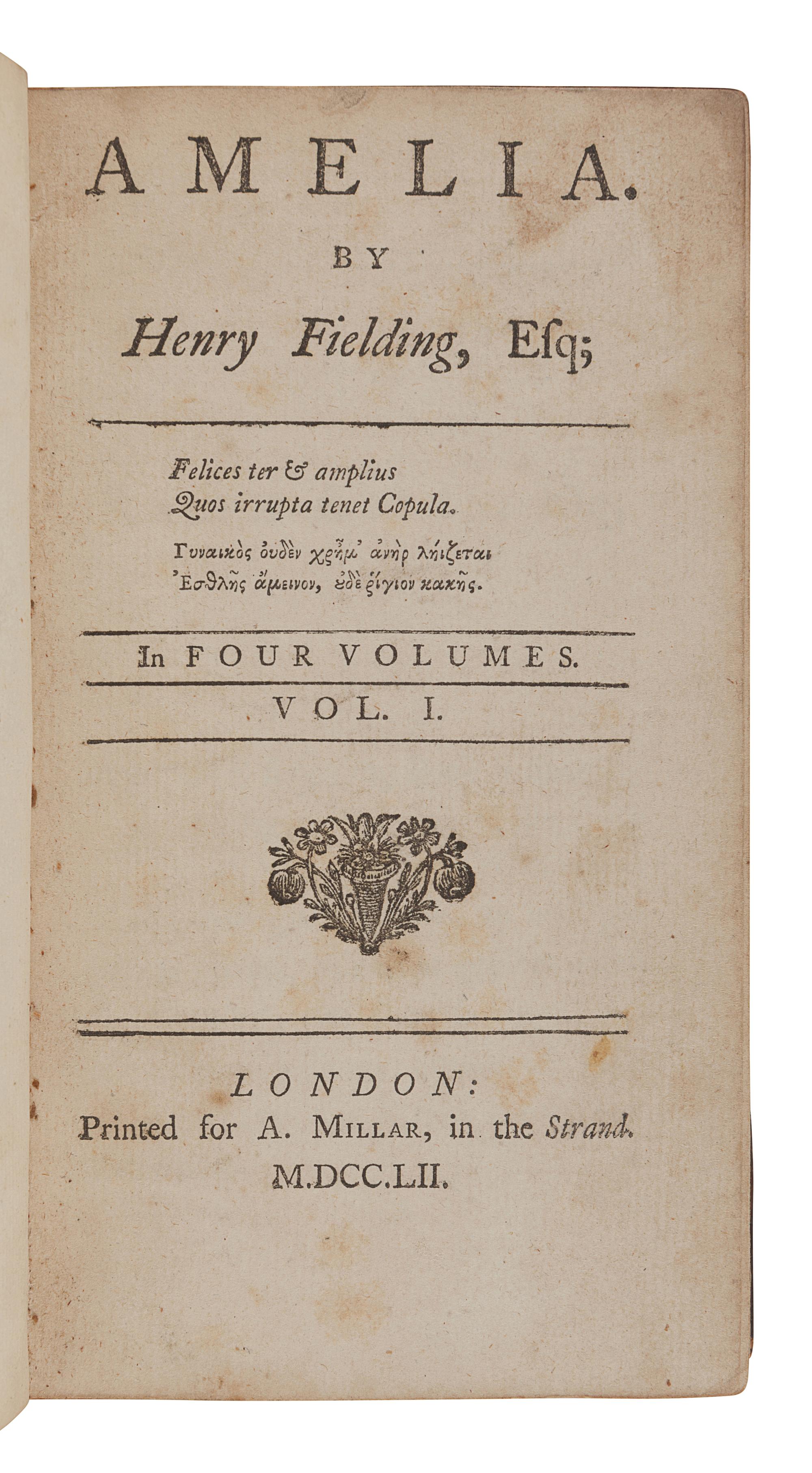 FIELDING, Henry (1707-1754). Amelia . London: Printed for A. Millar, 1752.