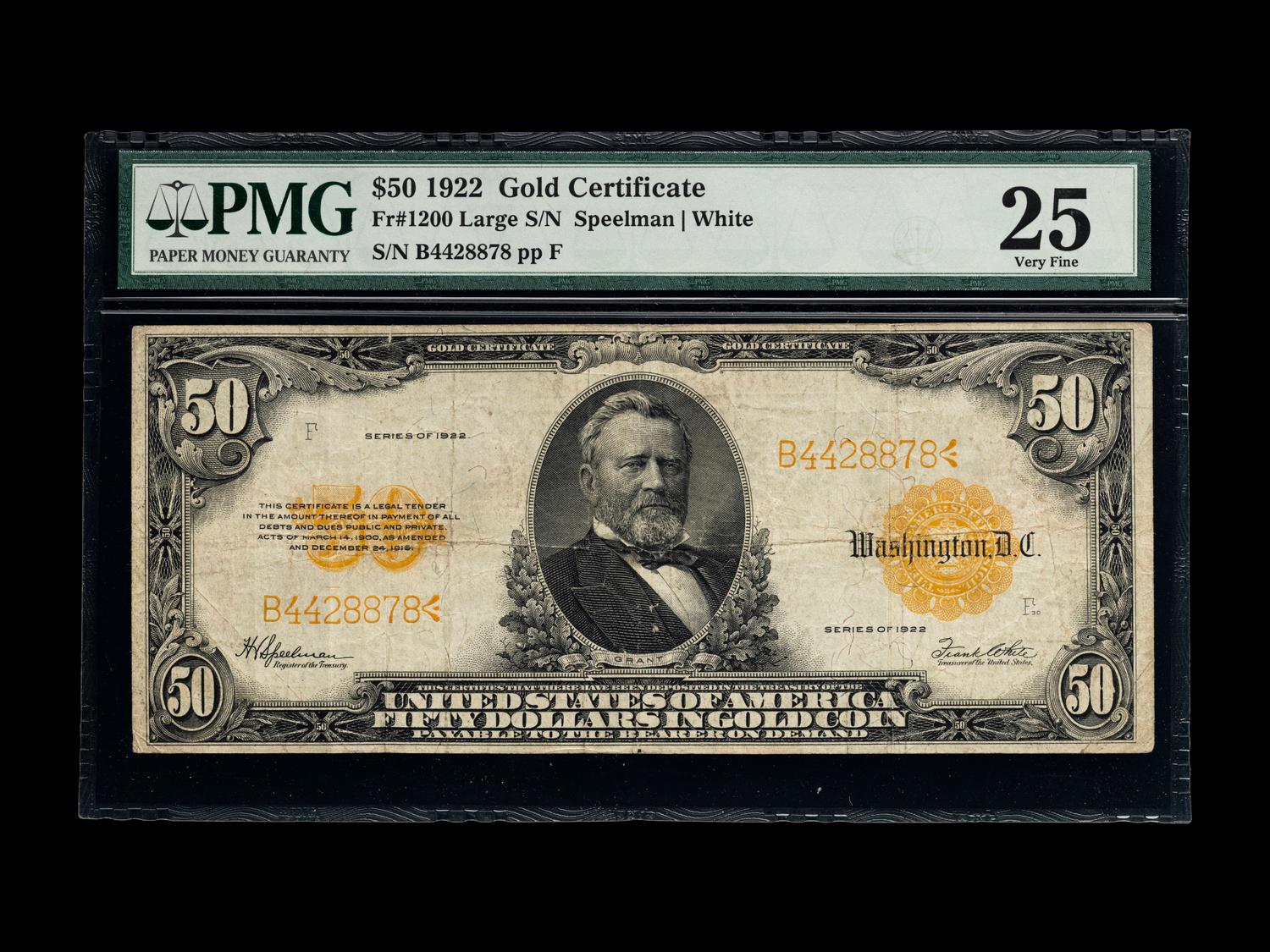 A Series 1922 $50 Gold Certificate (PMG VF25) [Fr. 1200]