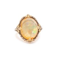 ART NOUVEAU, YELLOW GOLD AND OPAL RING