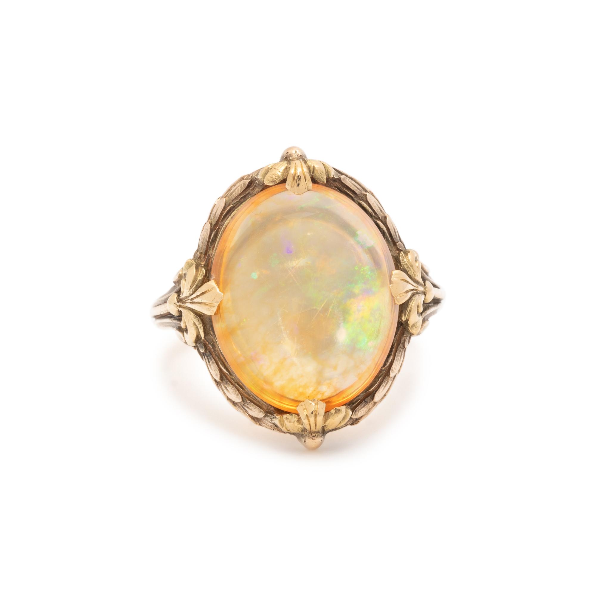 ART NOUVEAU, YELLOW GOLD AND OPAL RING