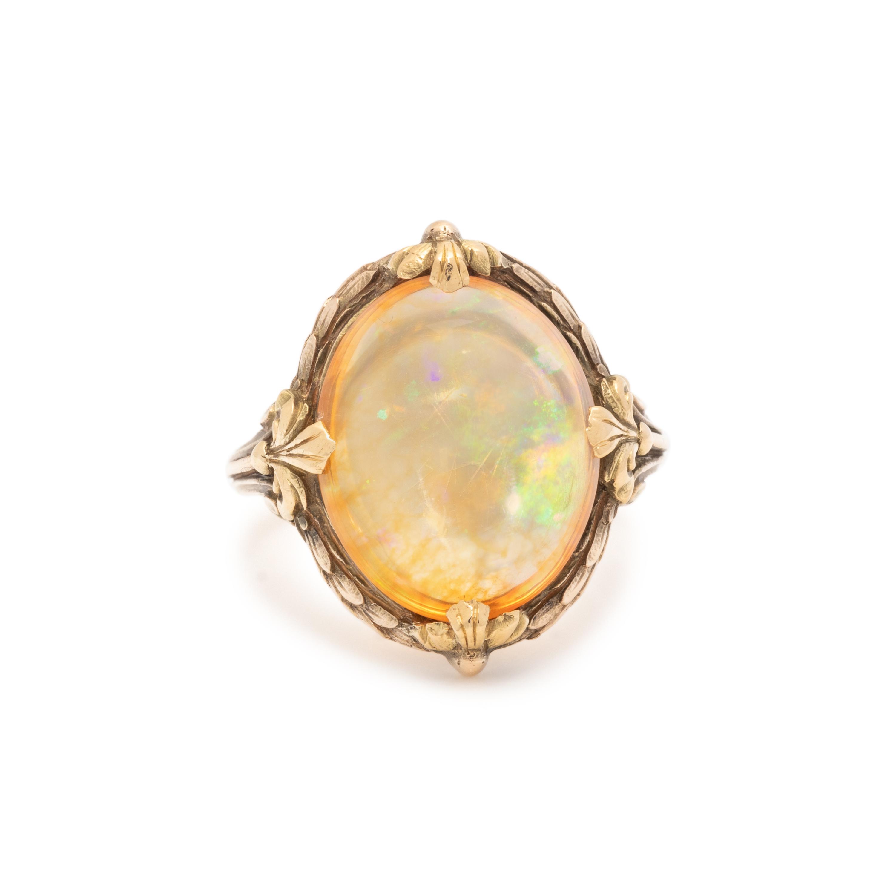 ART NOUVEAU, YELLOW GOLD AND OPAL RING