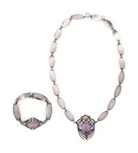 ARTS & CRAFTS, STERLING SILVER AND AMETHYST NECKLACE AND BRACELET