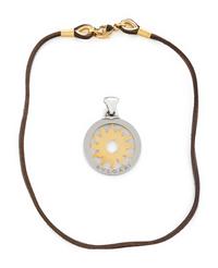 BULGARI, YELLOW GOLD AND STEEL SUN PENDANT AND BROWN LEATHER CORD