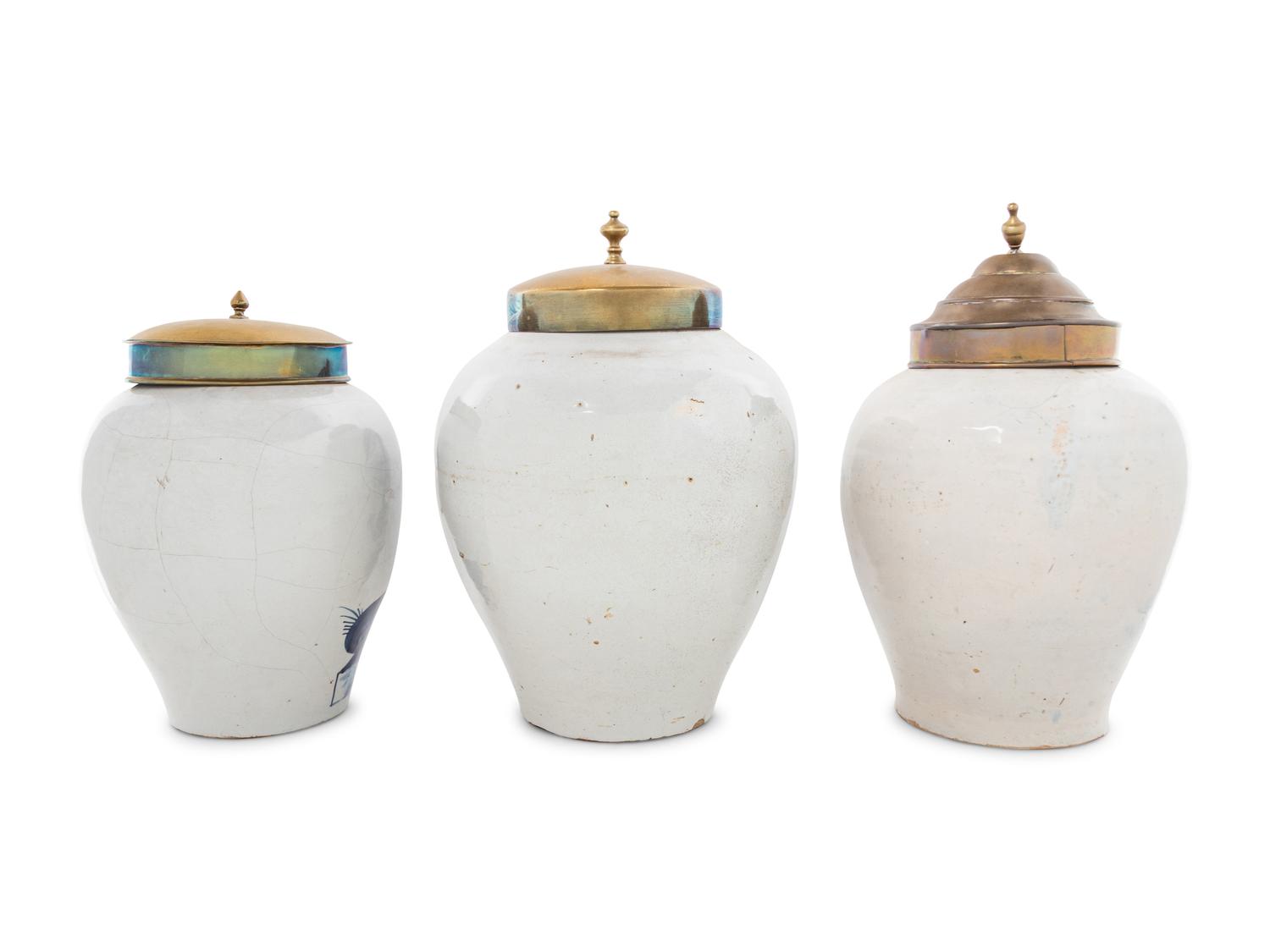 Three Delft Blue and White Tobacco Jars