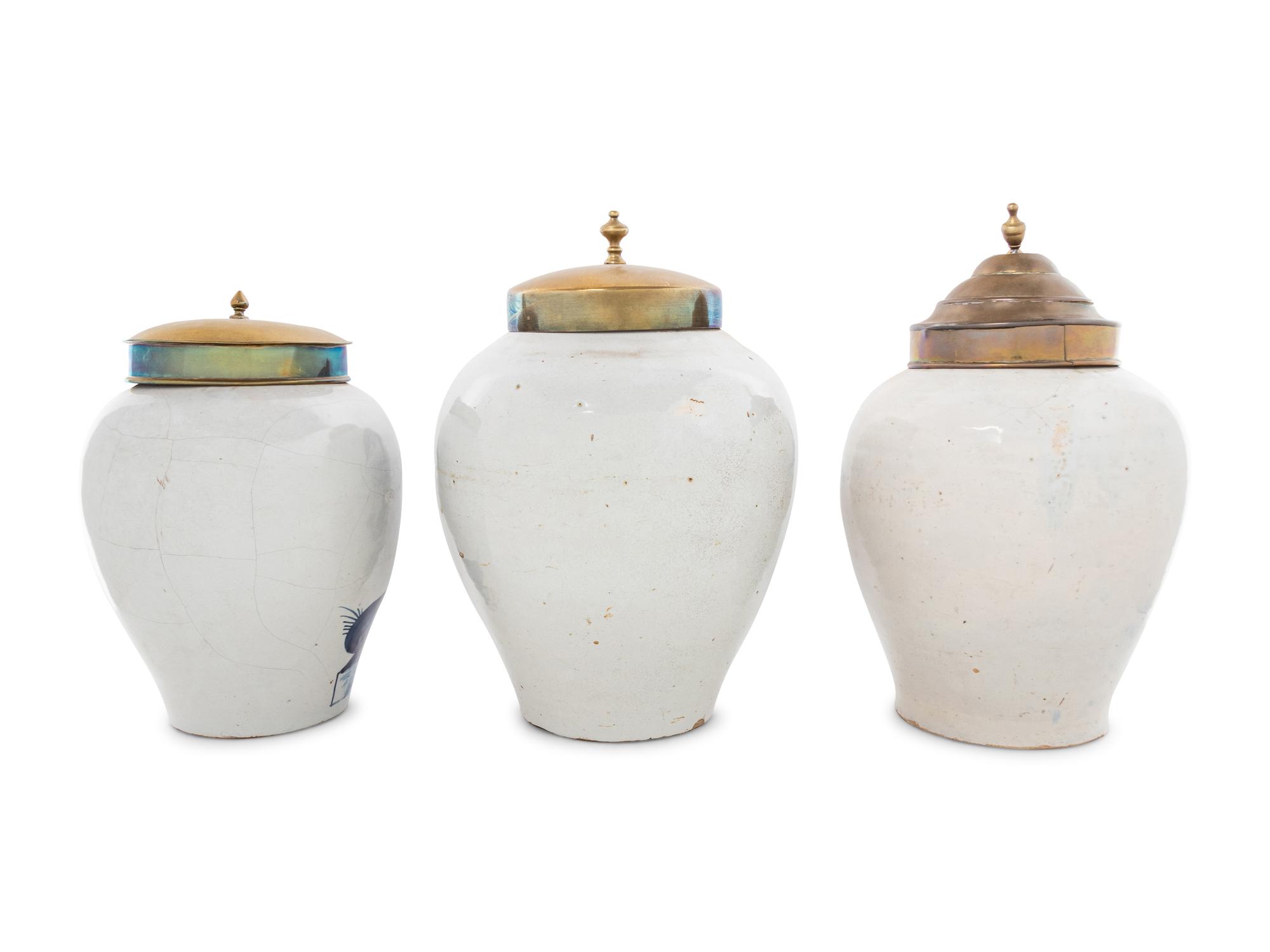 Three Delft Blue and White Tobacco Jars