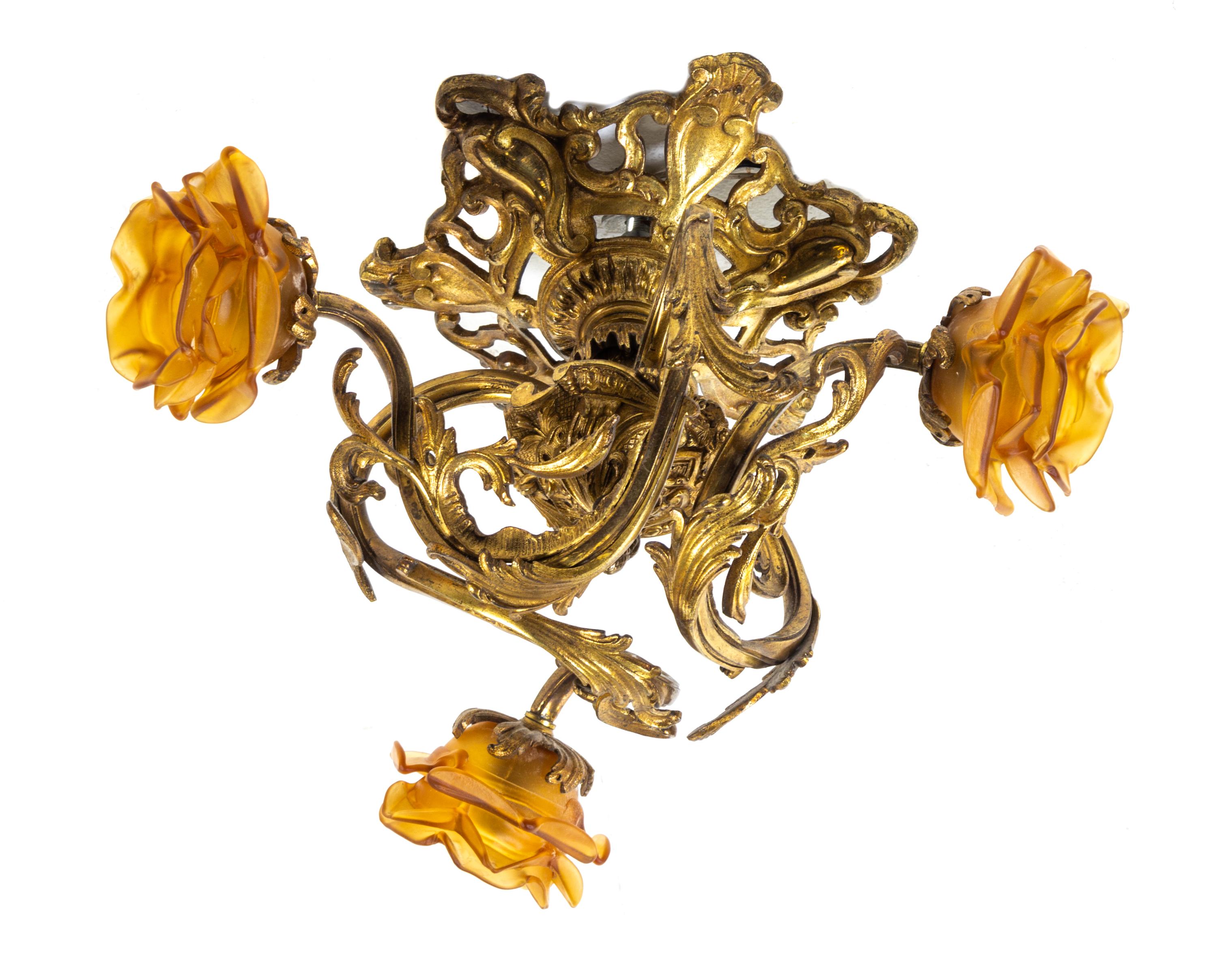 A French Gilt Bronze Three-Light Ceiling Fixture Diameter 16 inches. — CIRCA 1900