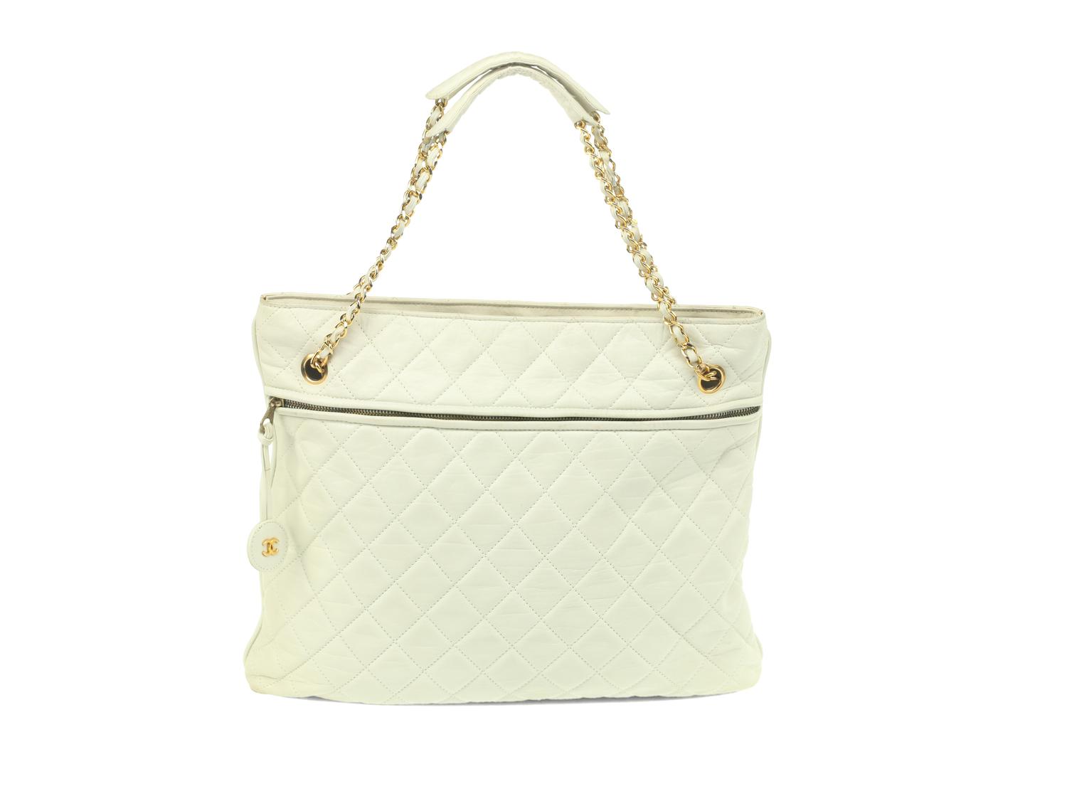 Chanel White Matelassé Tote