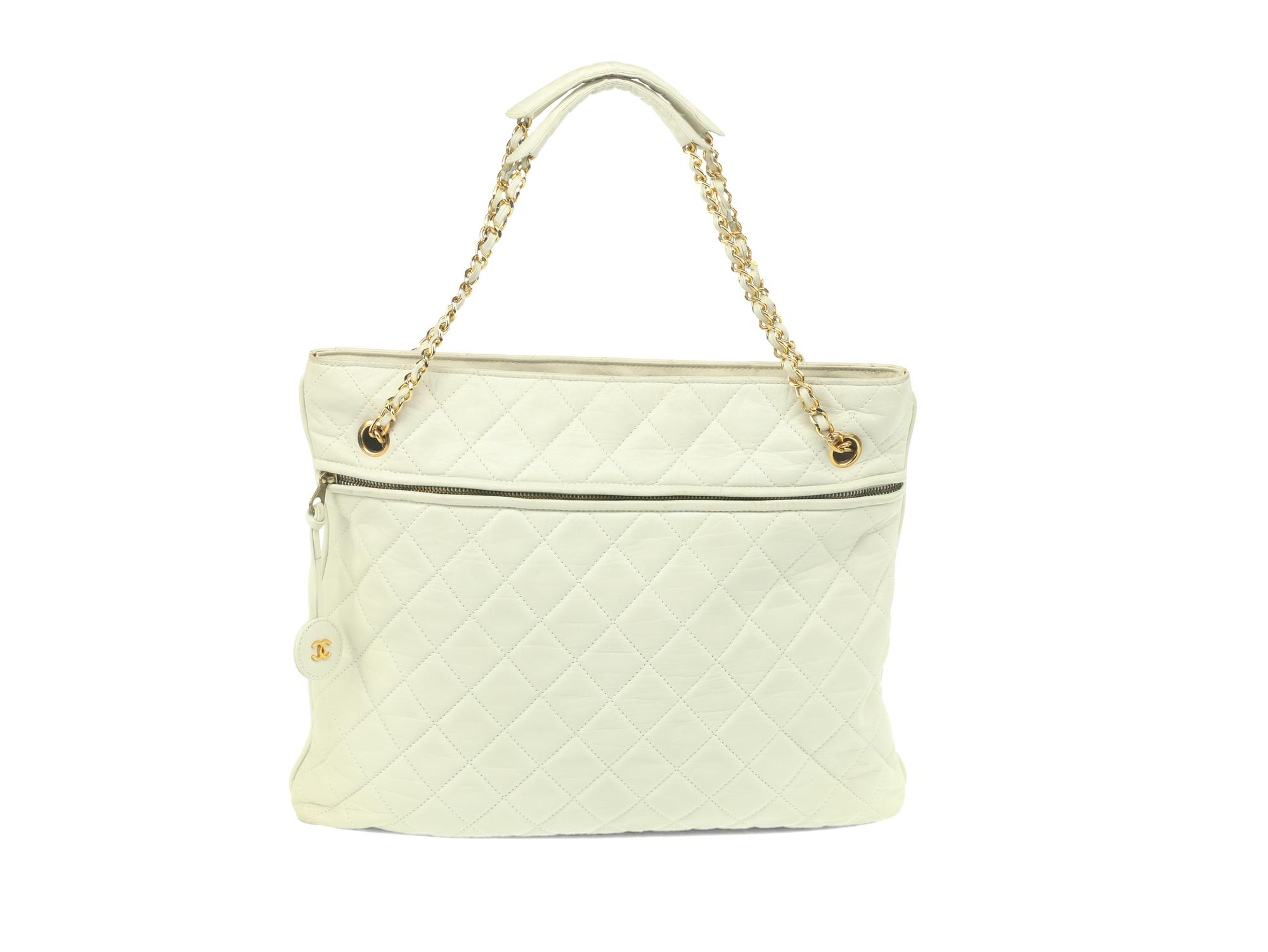 Chanel White Matelassé Tote