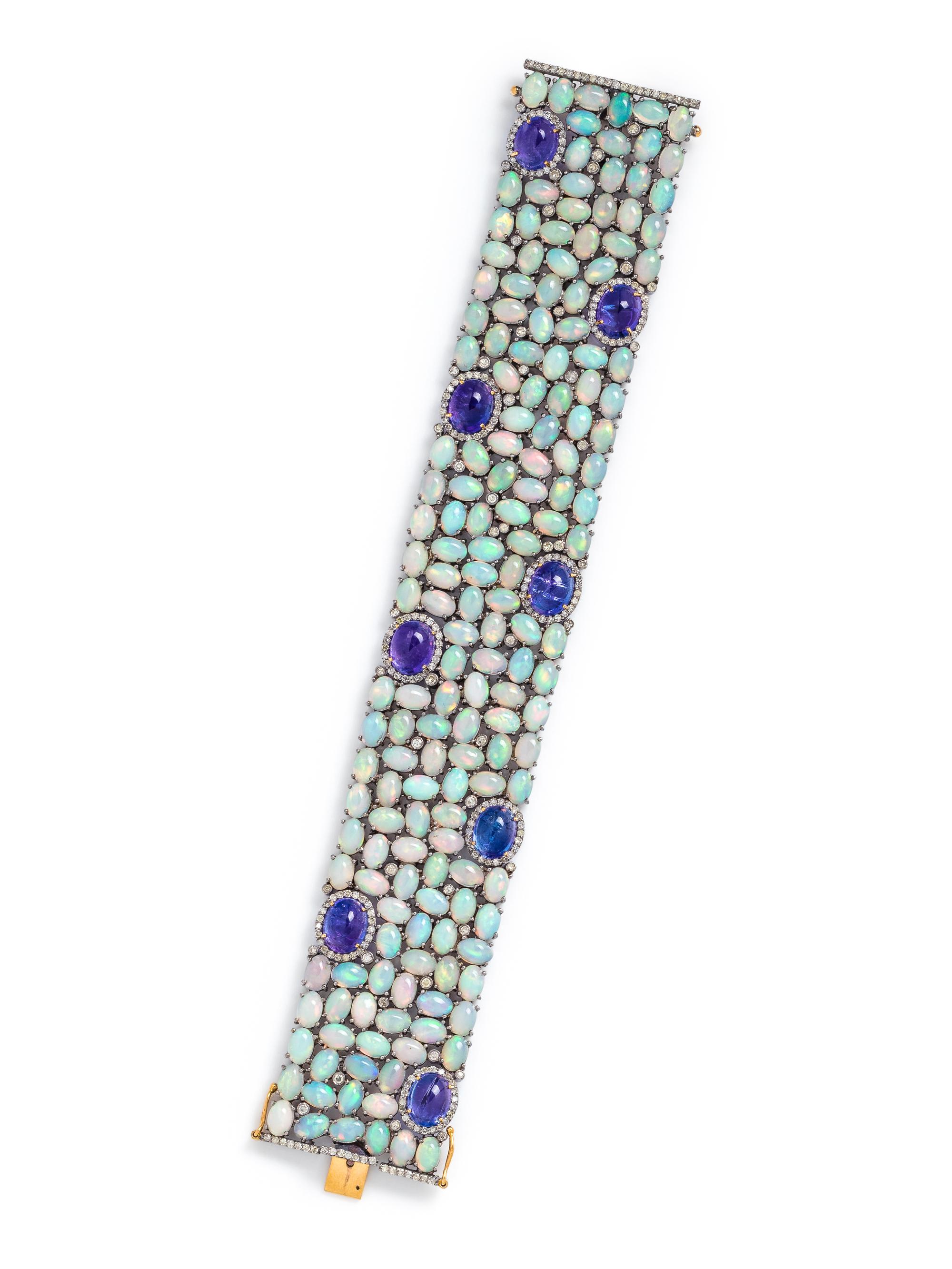 TANZANITE, OPAL AND DIAMOND BRACELET
