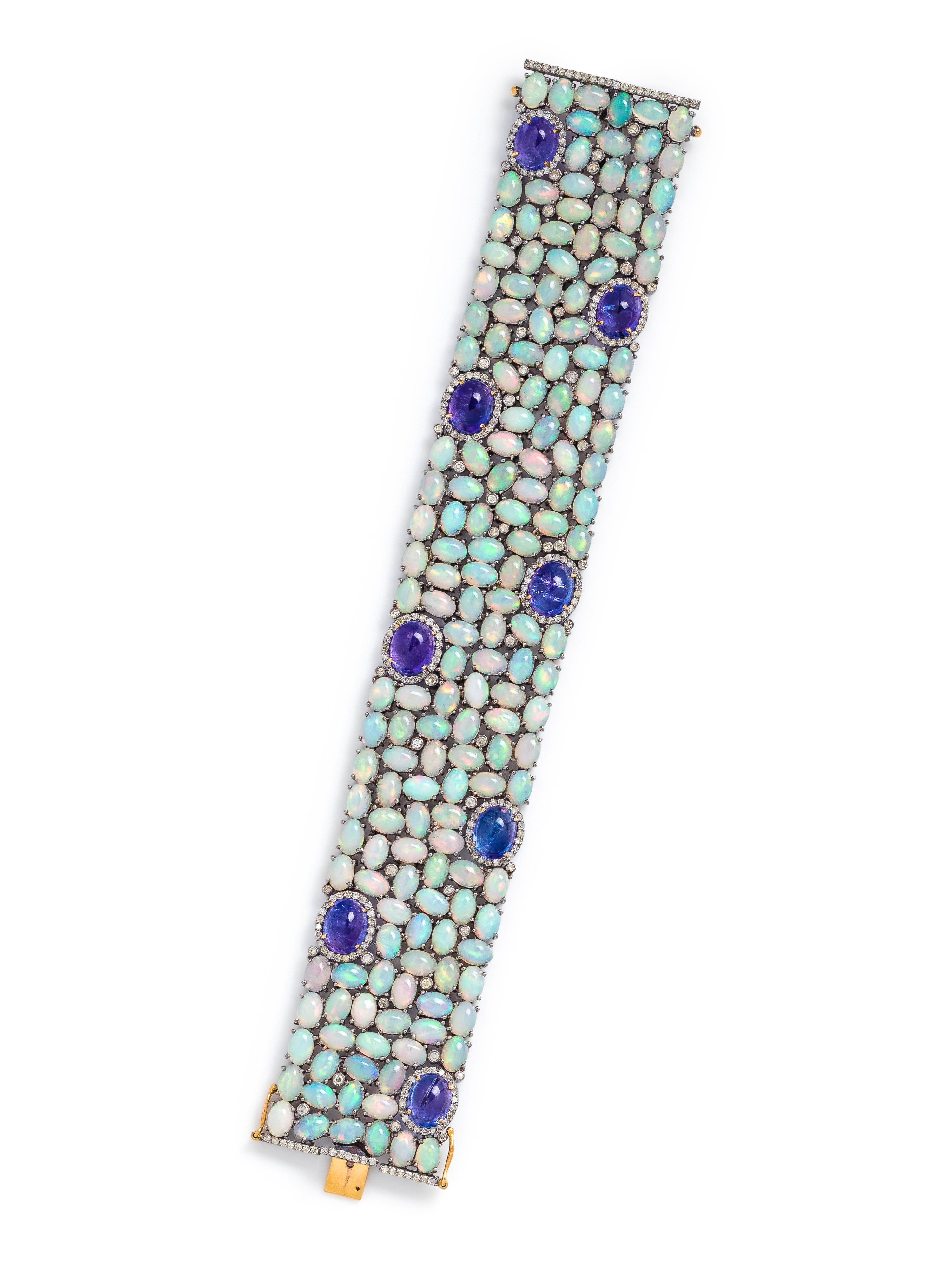 TANZANITE, OPAL AND DIAMOND BRACELET