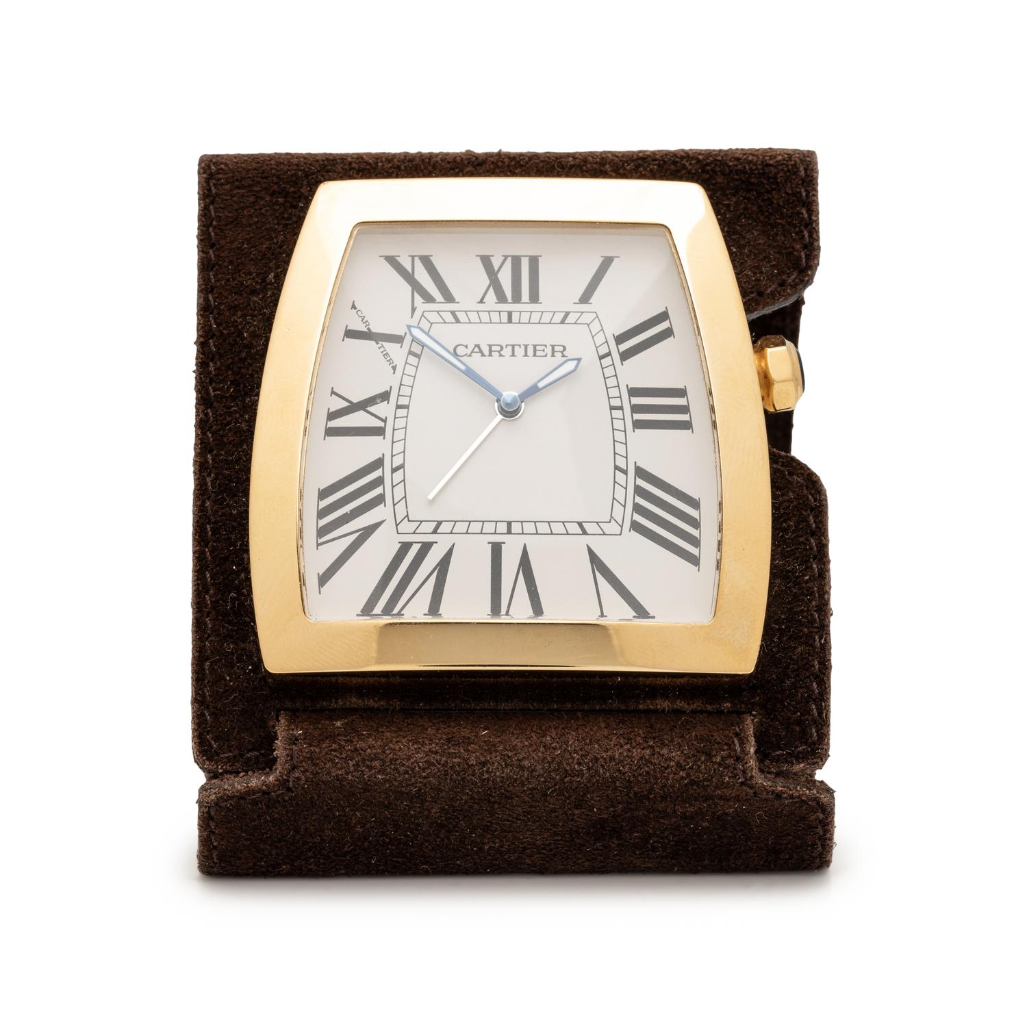 CARTIER, GOLD-PLATED 'LA DONA' TRAVEL CLOCK