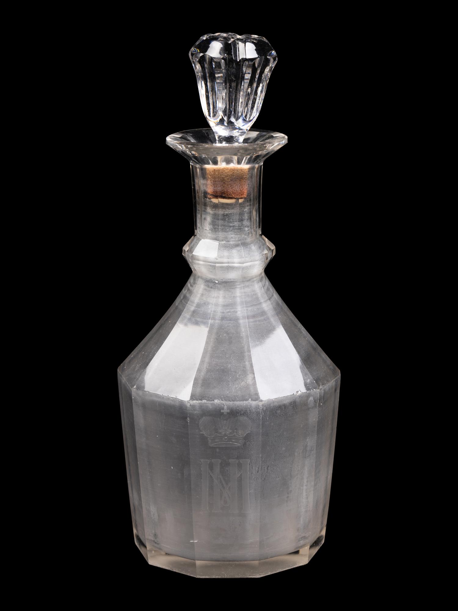 A Nicholas II Imperial Glass Factory Etched Glass Decanter
