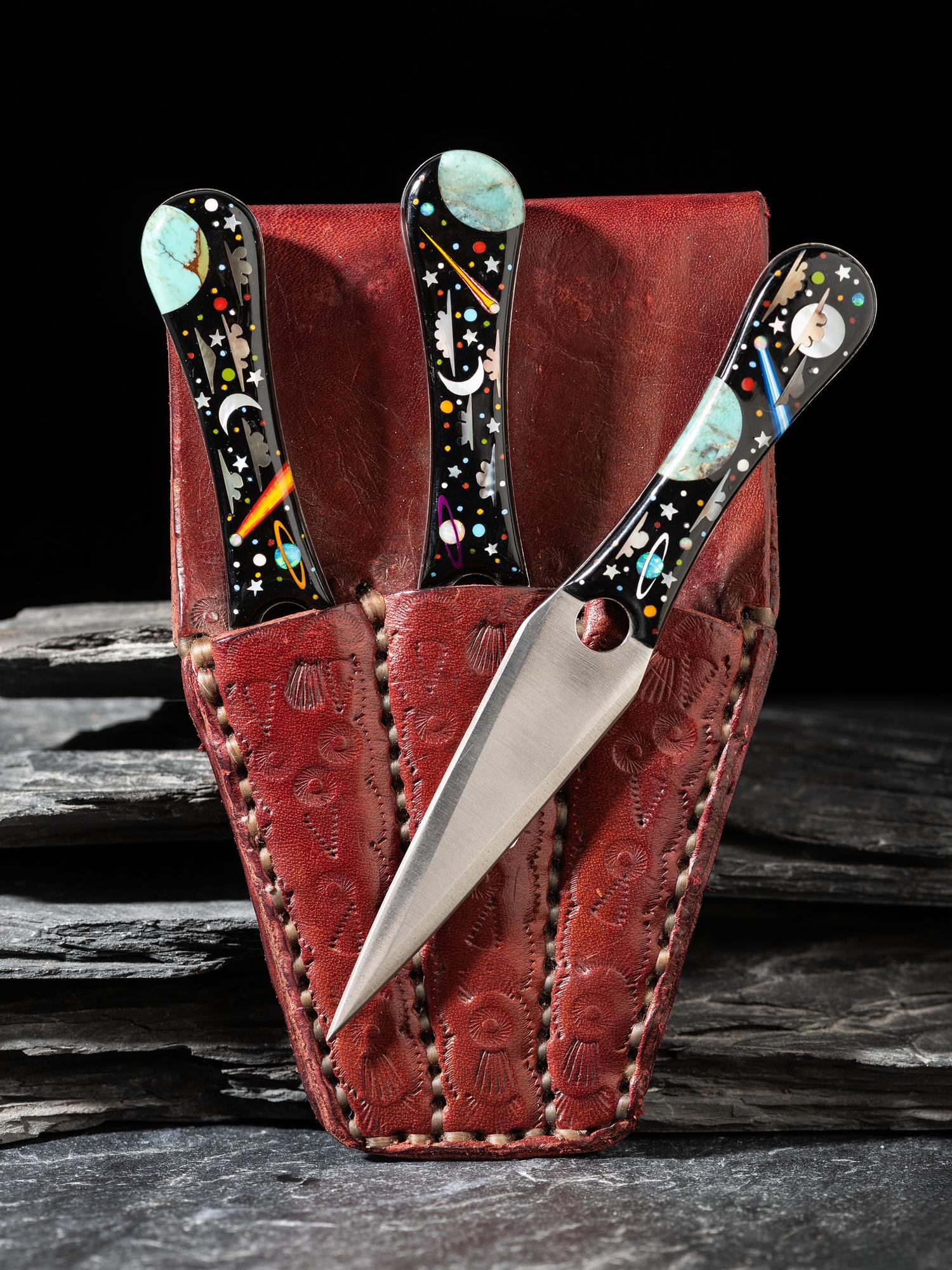 Navajo or Zuni Celestial Mosaic Inlay Throwing Knives